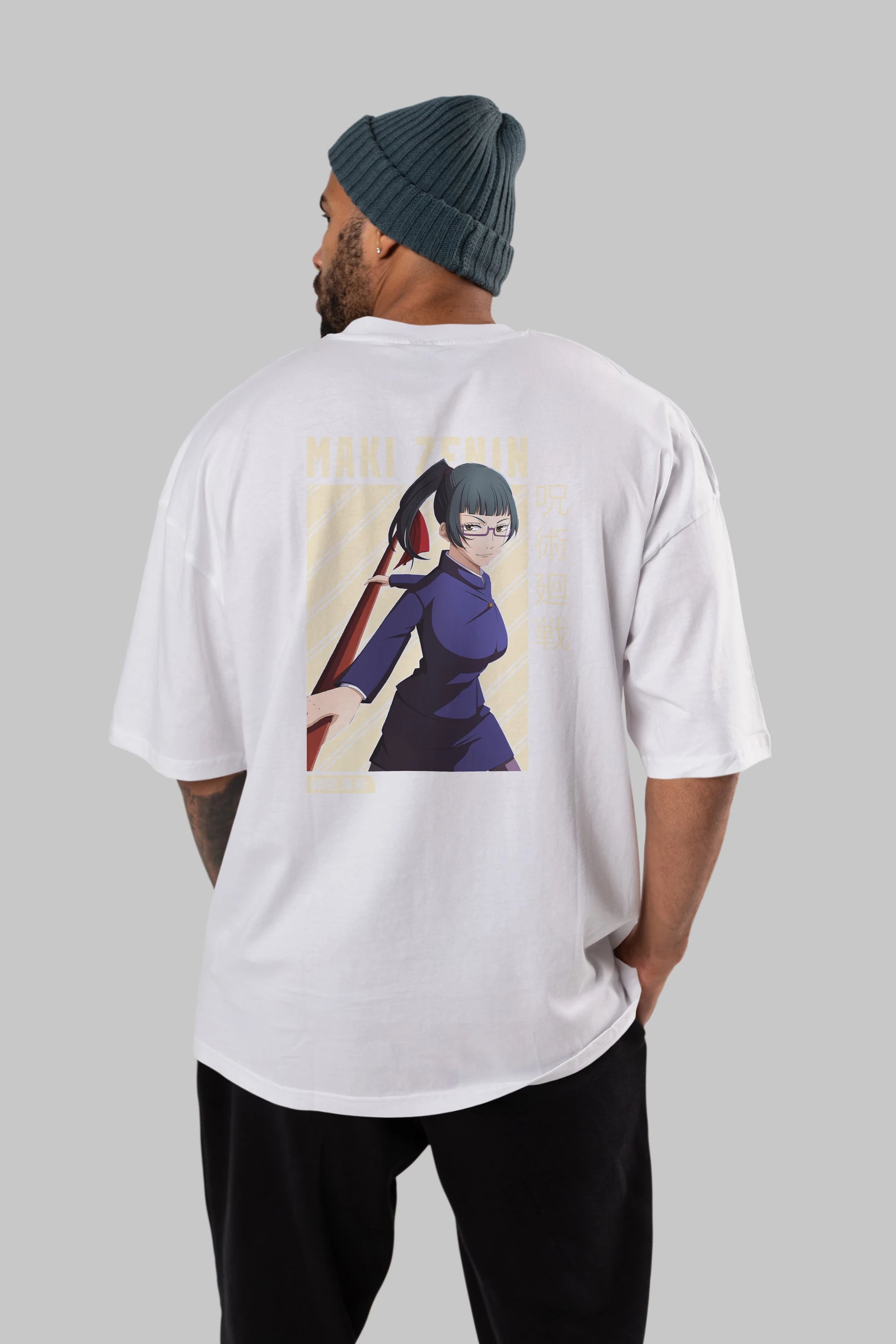 Maki Zenin CHAİNSAWMAN Anime Arka Baskılı Oversize t-shirt Erkek Kadın Unisex