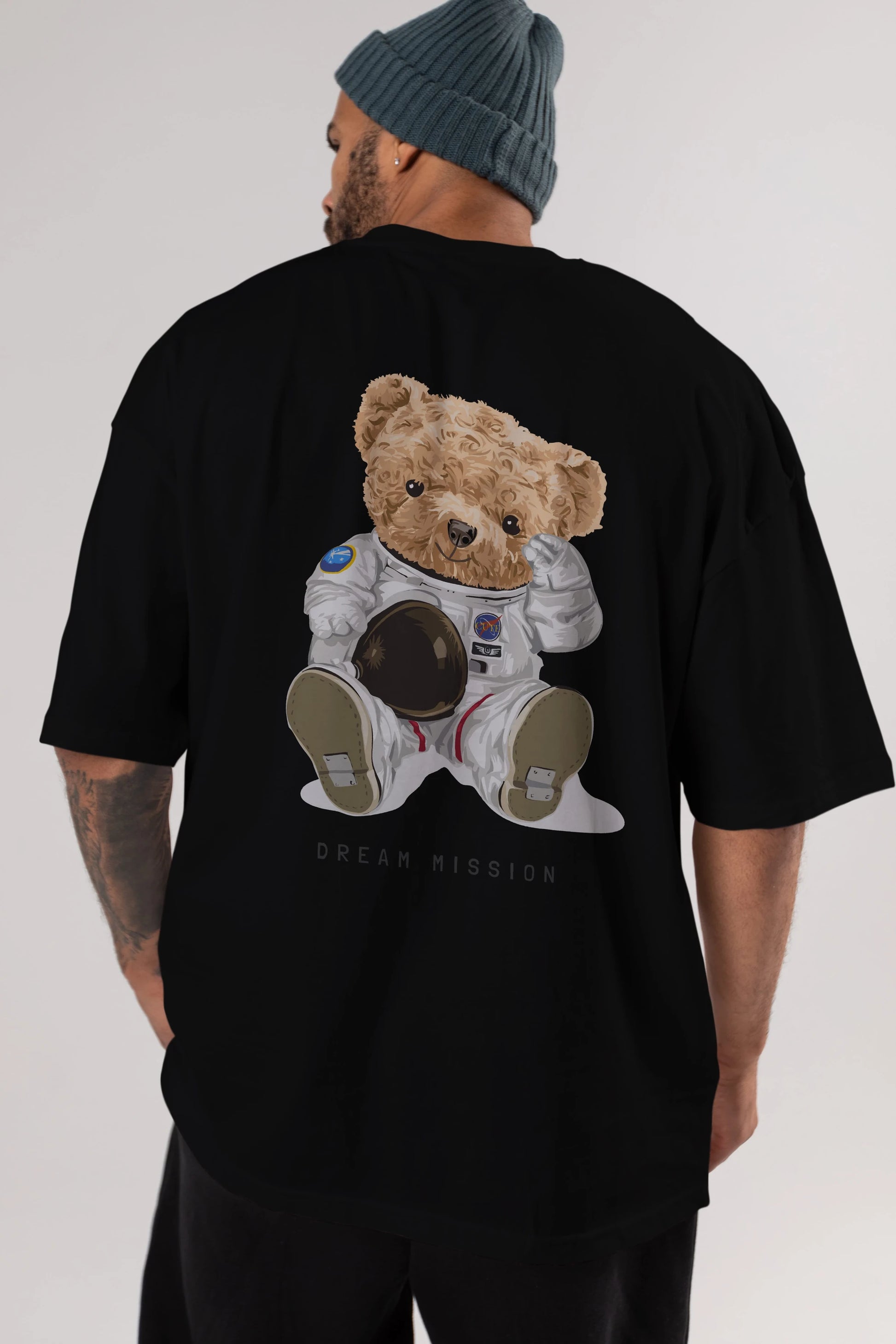 Teddy Bear Asrtonot Arka Baskılı Oversize t-shirt Erkek Kadın Unisex %100 Pamuk