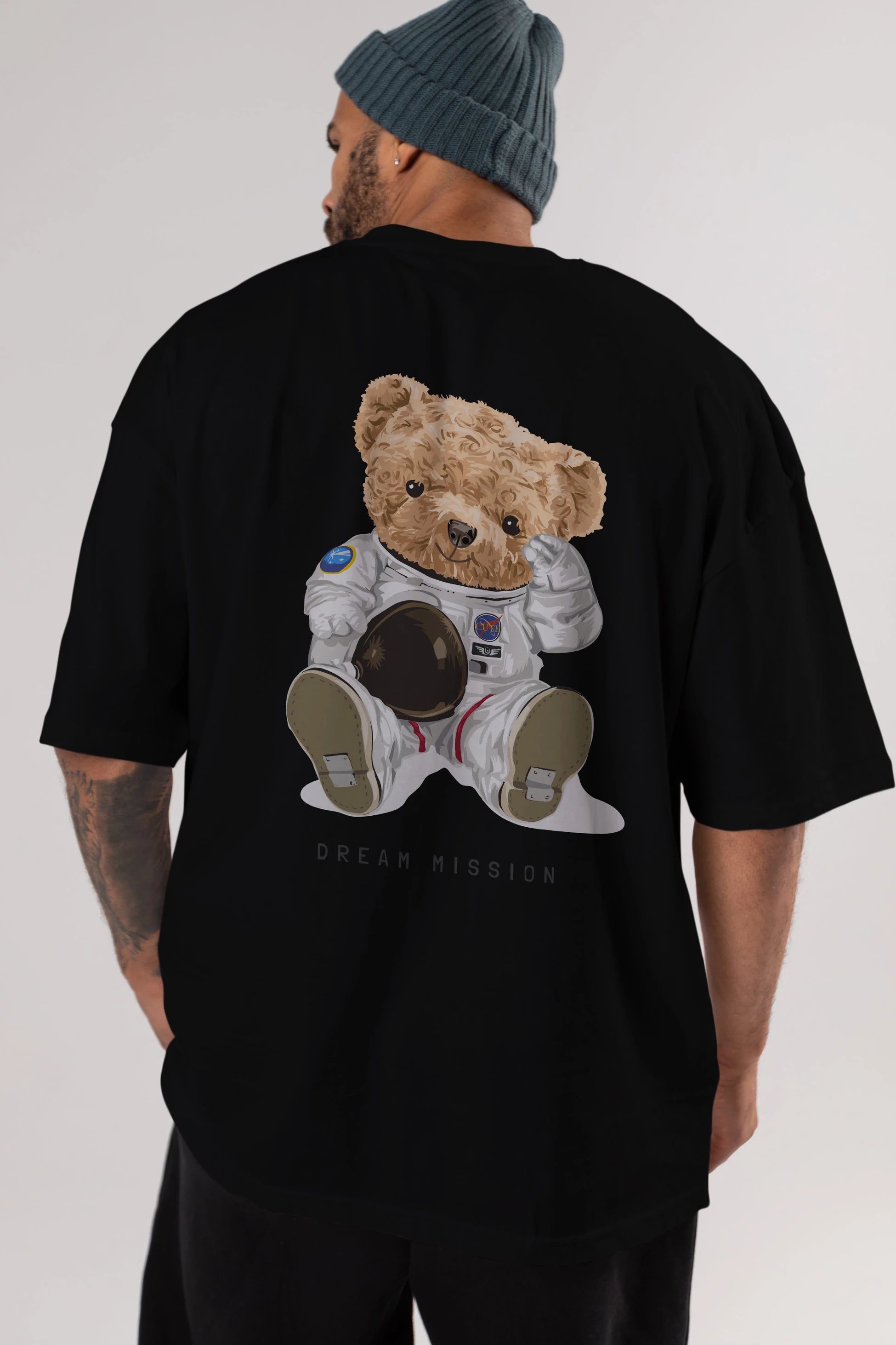 Teddy Bear Asrtonot Arka Baskılı Oversize t-shirt Erkek Kadın Unisex %100 Pamuk