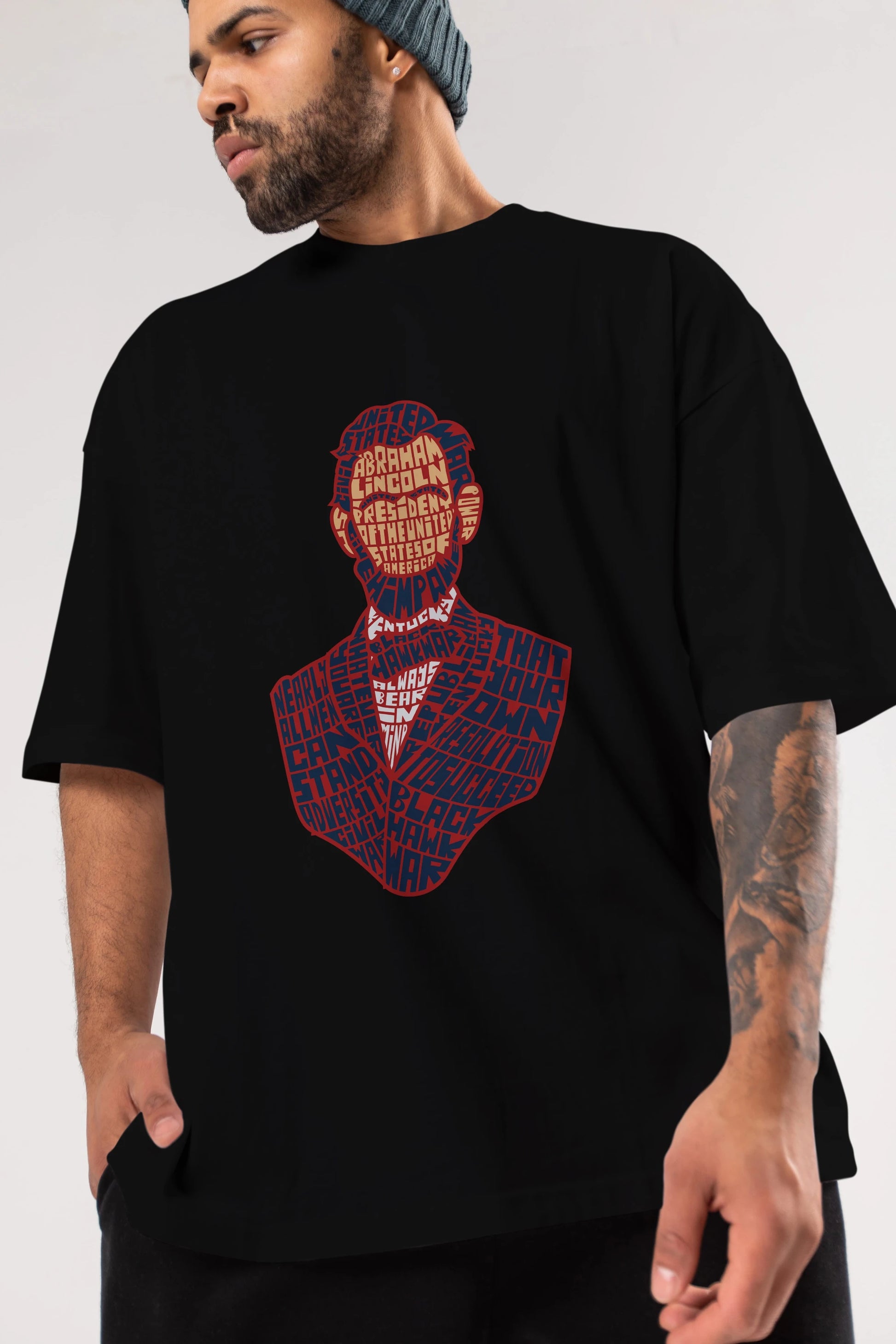 Abraham Lincoln Ön Baskılı Oversize t-shirt %100 pamuk Erkek Kadın Unisex