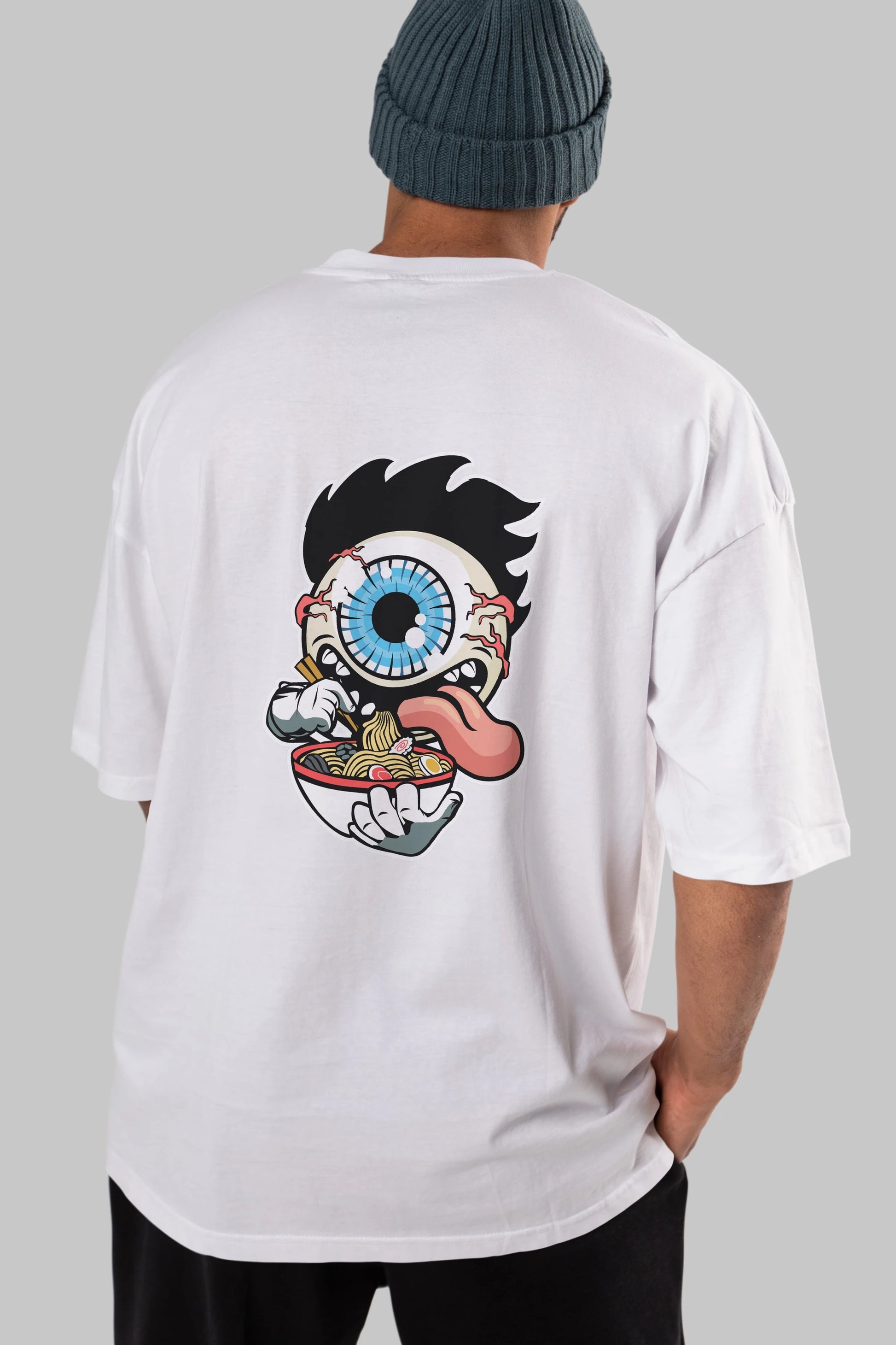 Eyeball Ramen Arka Baskılı Oversize t-shirt Erkek Kadın Unisex %100 Pamuk tişort