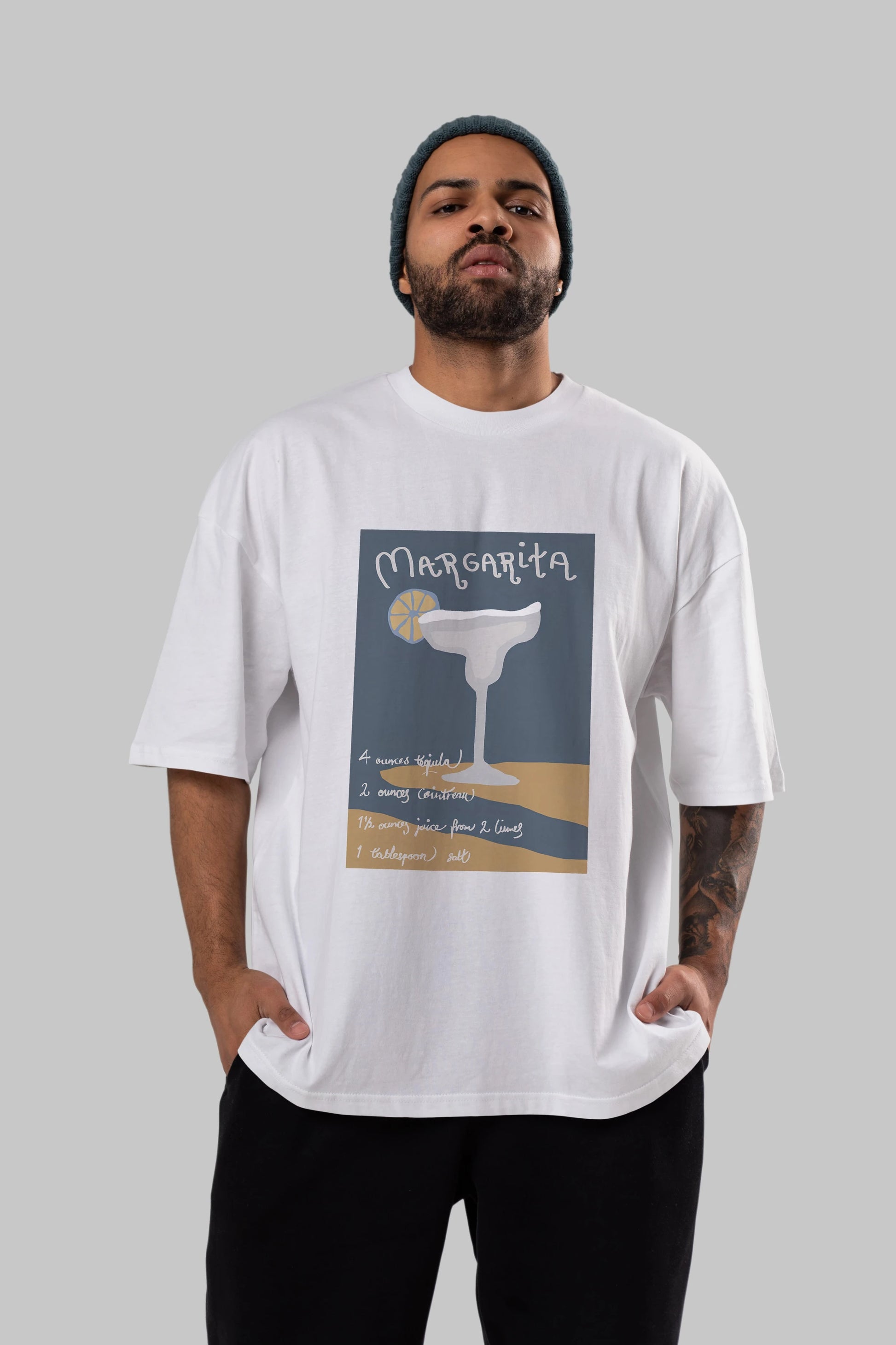 Margarita 2 Ön Baskılı Oversize t-shirt Erkek Kadın Unisex %100 Pamuk Bisiklet Yaka tişort