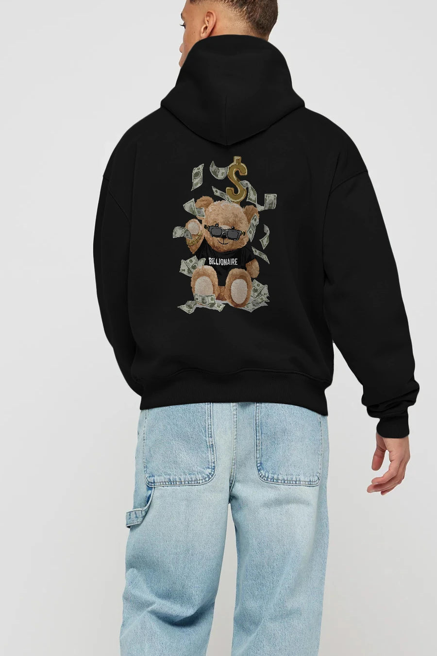 Teddy Bear Billionaire Arka Baskılı Hoodie Oversize Kapüşonlu Sweatshirt Erkek Kadın Unisex