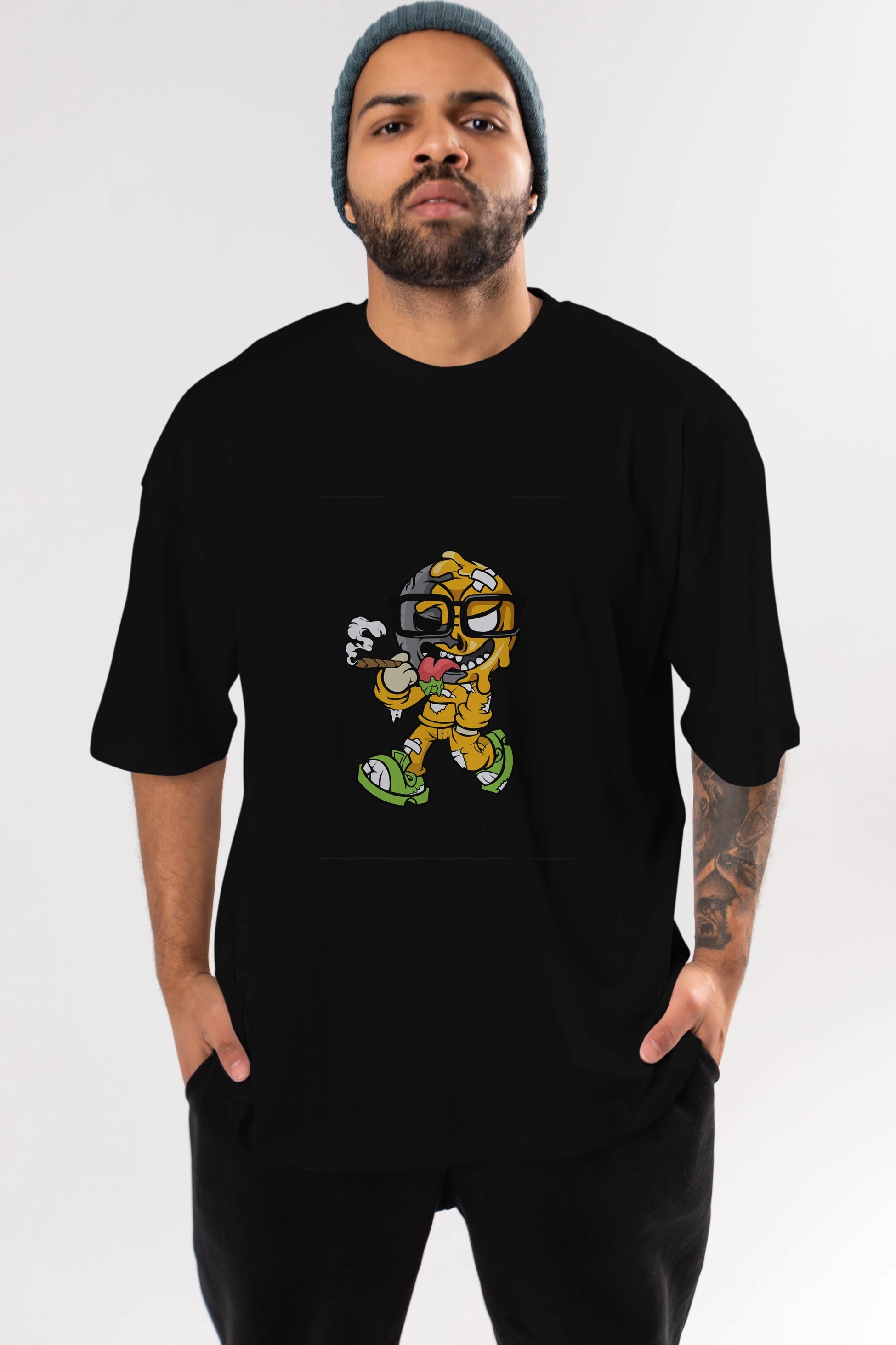 Eyeball Smoker Ön Baskılı Oversize t-shirt Erkek Kadın Unisex %100 Pamuk tişort