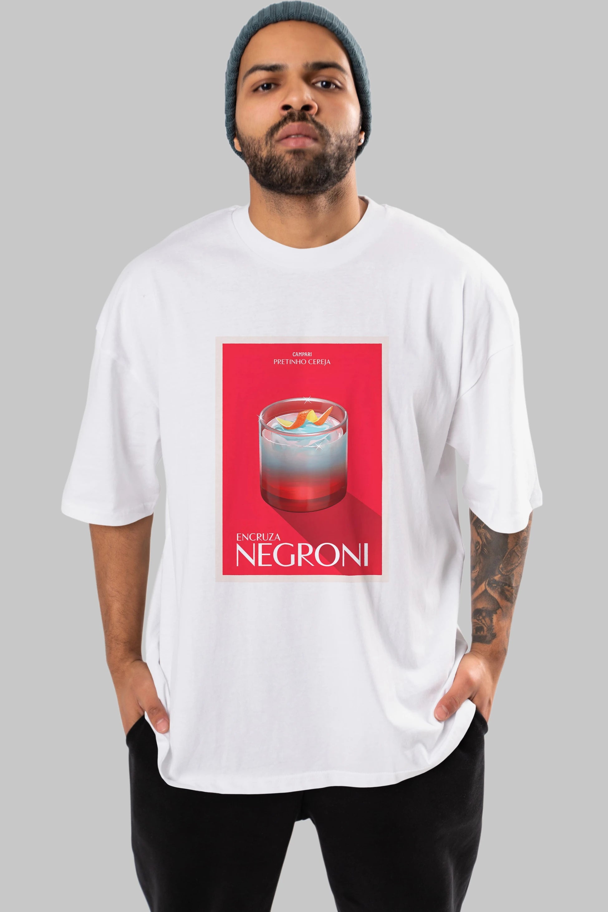 Encruza Negroni Ön Baskılı Oversize t-shirt Erkek Kadın Unisex %100 Pamuk Bisiklet Yaka tişort