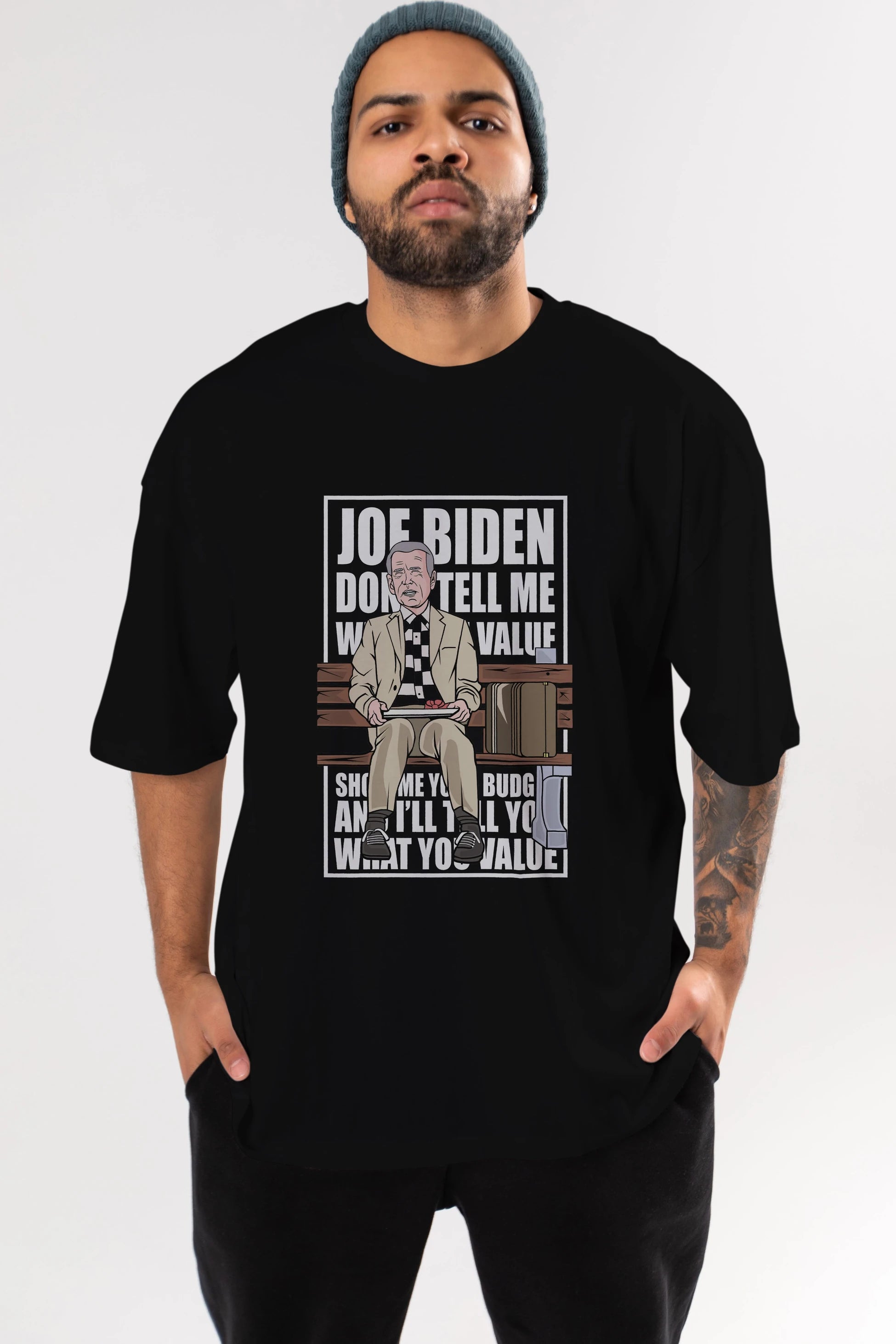 Joe Biden Forest Gump Ön Baskılı Oversize t-shirt Erkek Kadın Unisex %100 Pamuk tişort
