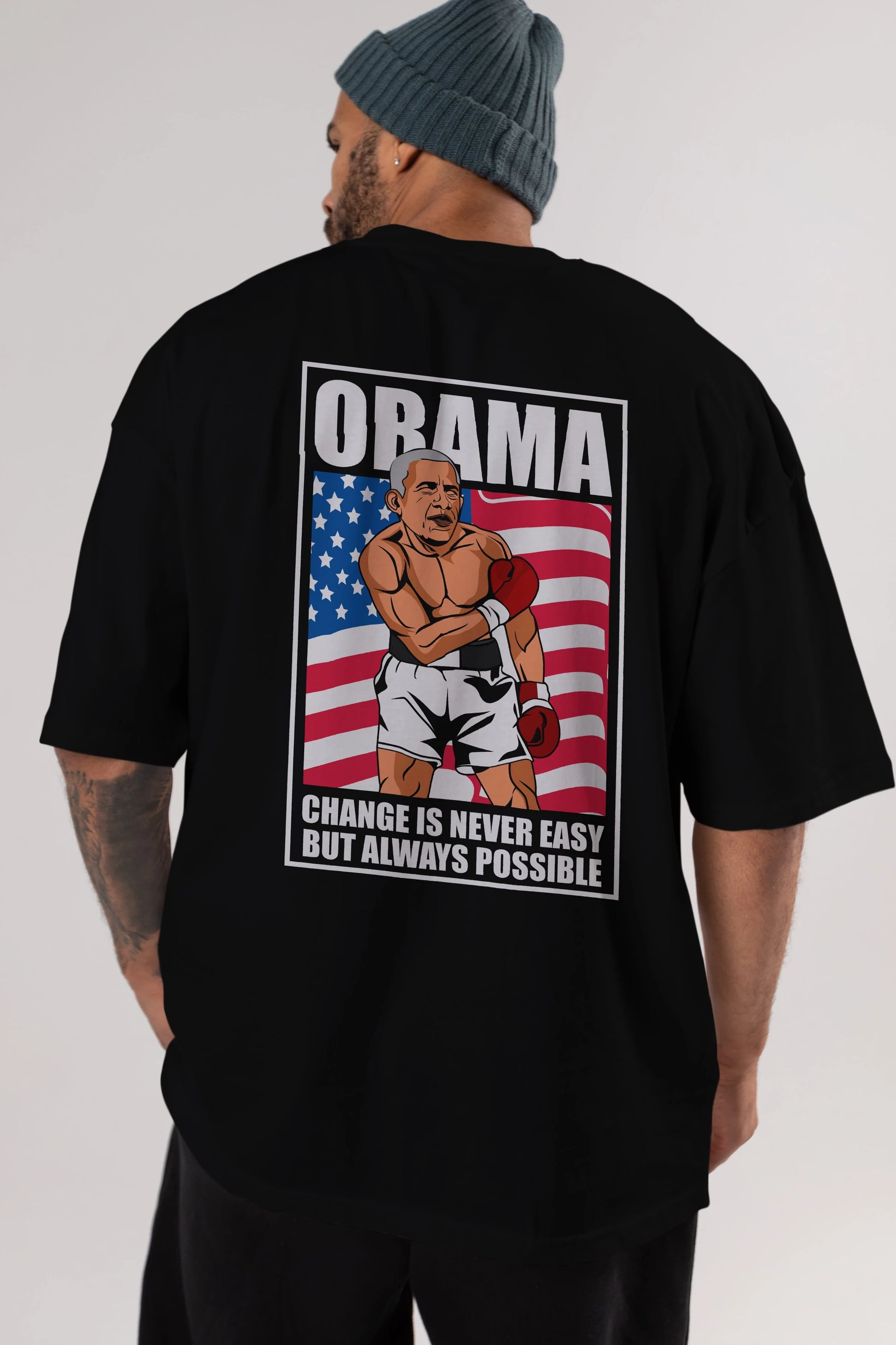 Obama Arka Baskılı Oversize t-shirt Erkek Kadın Unisex %100 Pamuk tişort