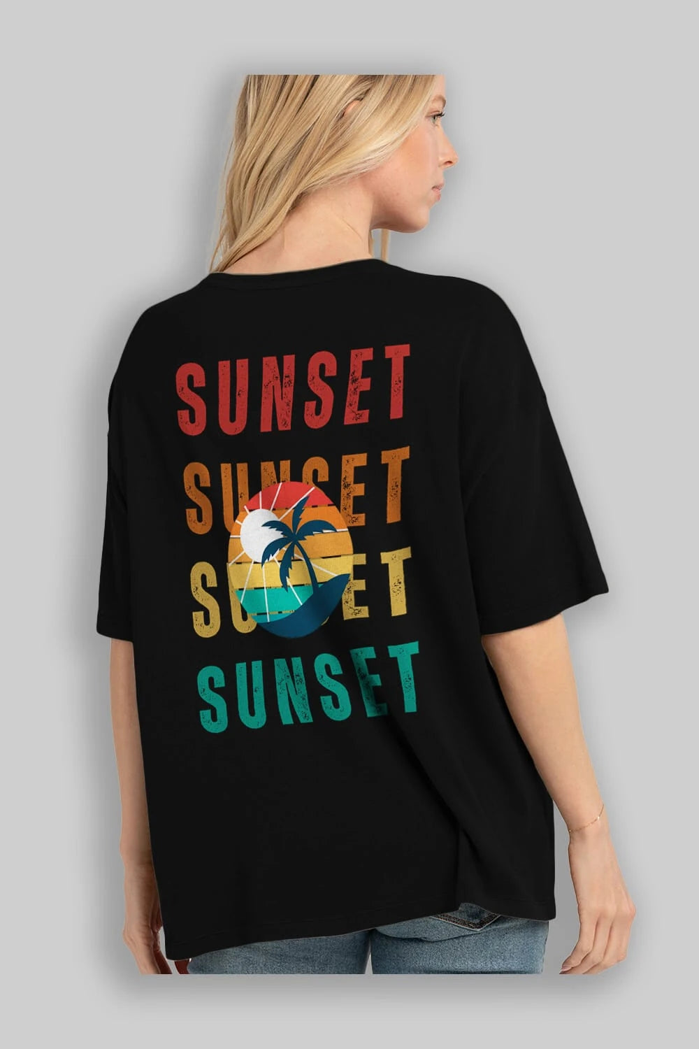 Sunset Yazılı Arka Baskılı Oversize t-shirt Erkek Kadın Unisex