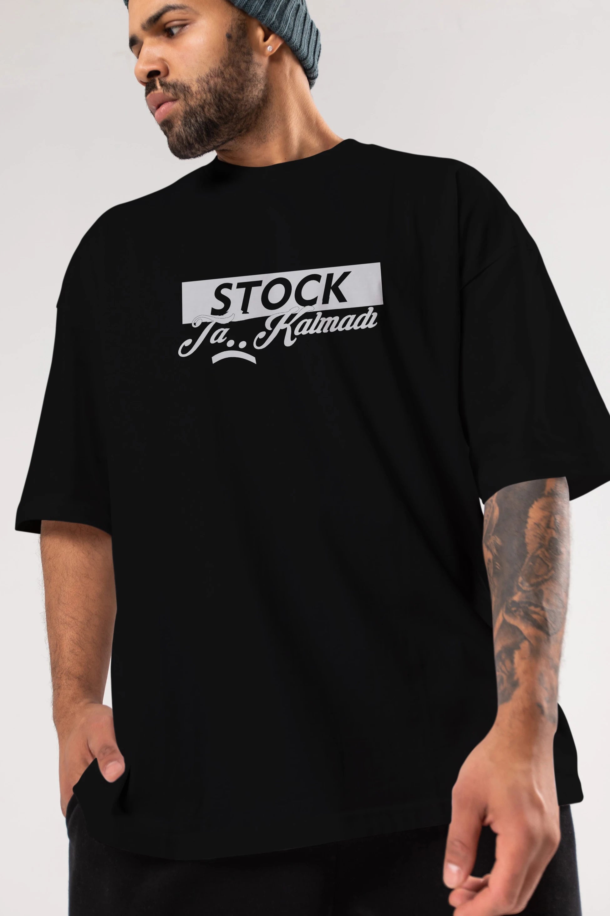 Stock Ta Kalmadı Ön Baskılı Oversize t-shirt %100 pamuk Erkek Kadın Unisex
