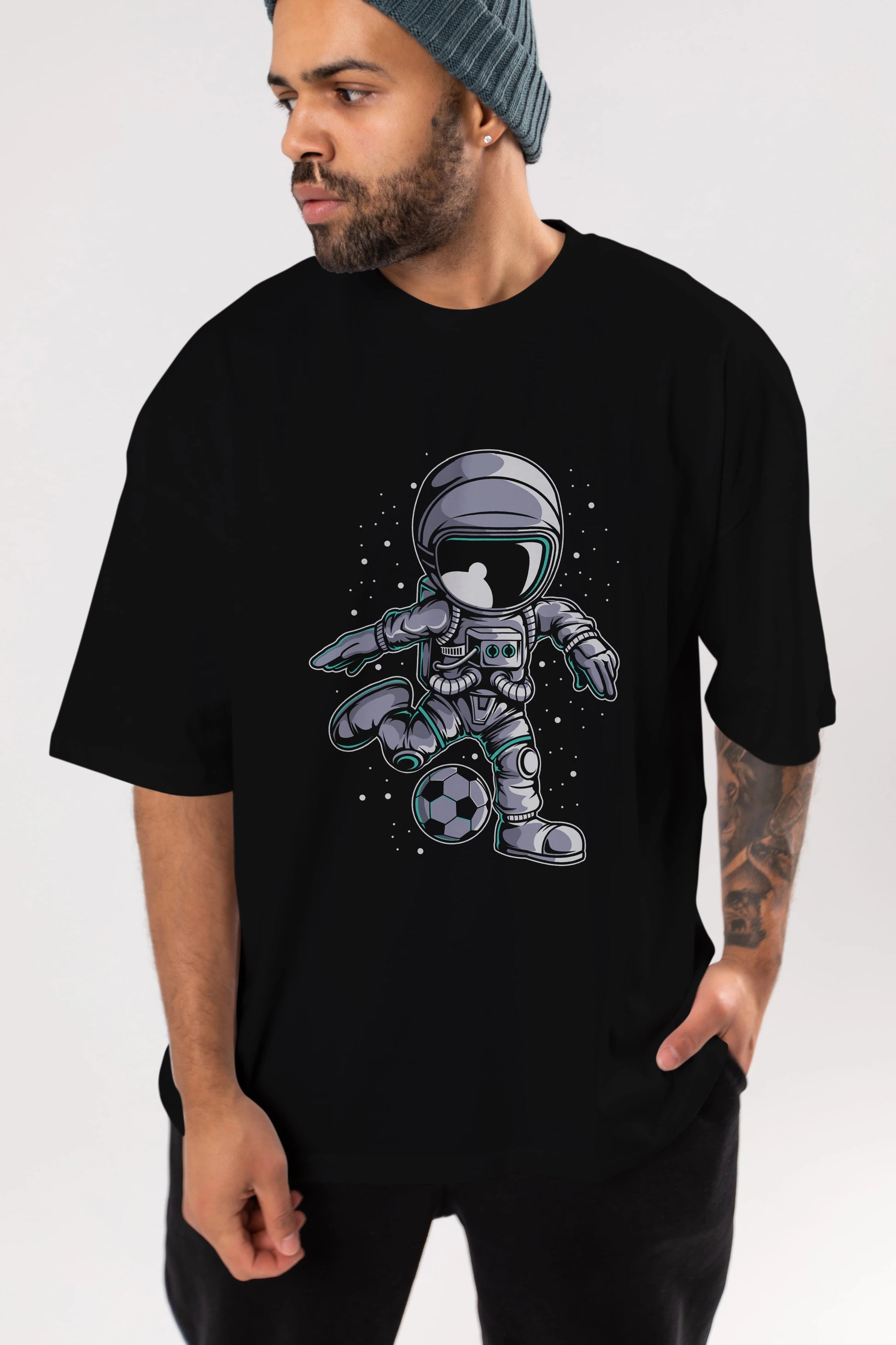Astronaut Soccer (2) Ön Baskılı Oversize t-shirt Erkek Kadın Unisex