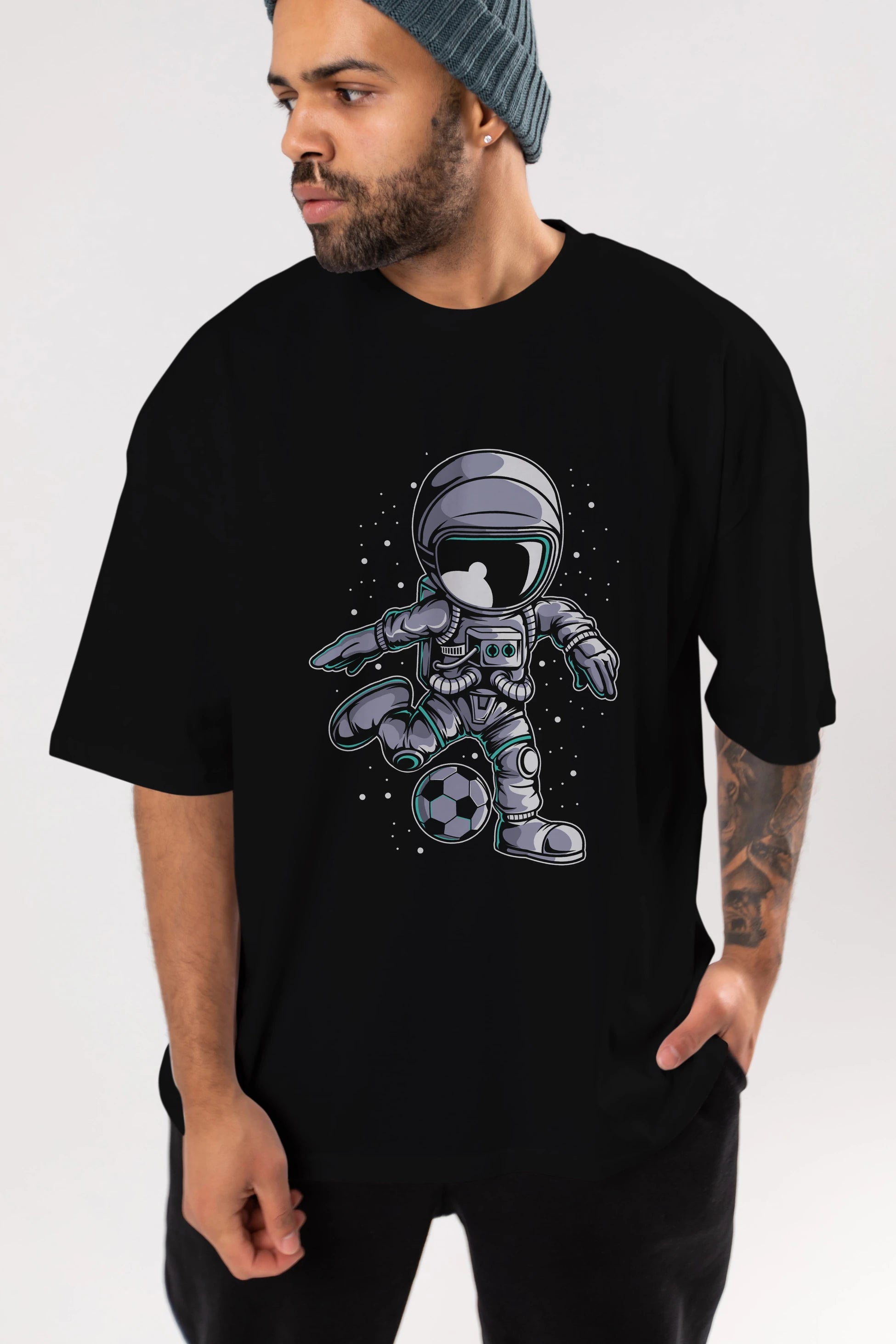 Astronaut Soccer (2) Ön Baskılı Oversize t-shirt Erkek Kadın Unisex