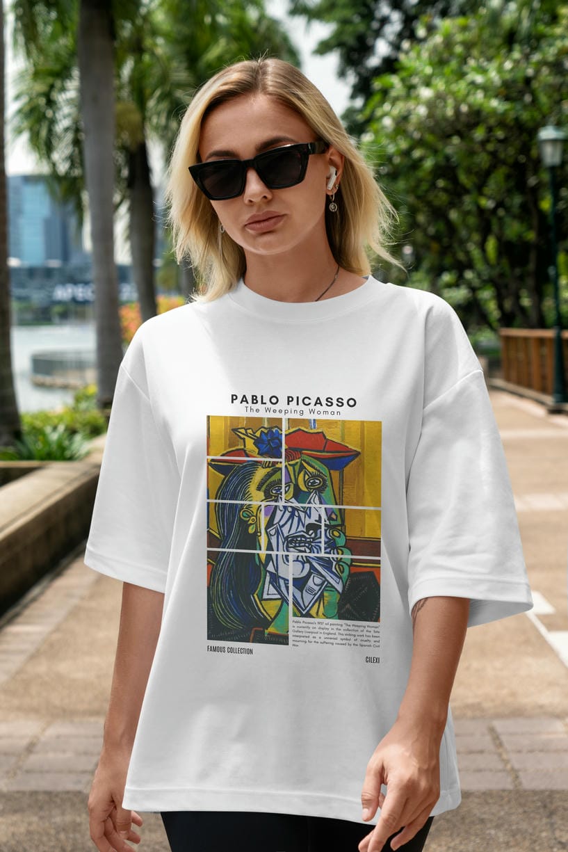 Pablo Picasso ön Baskılı Oversize t-shirt Erkek Kadın Bisiklet Yaka Pamuk tişort