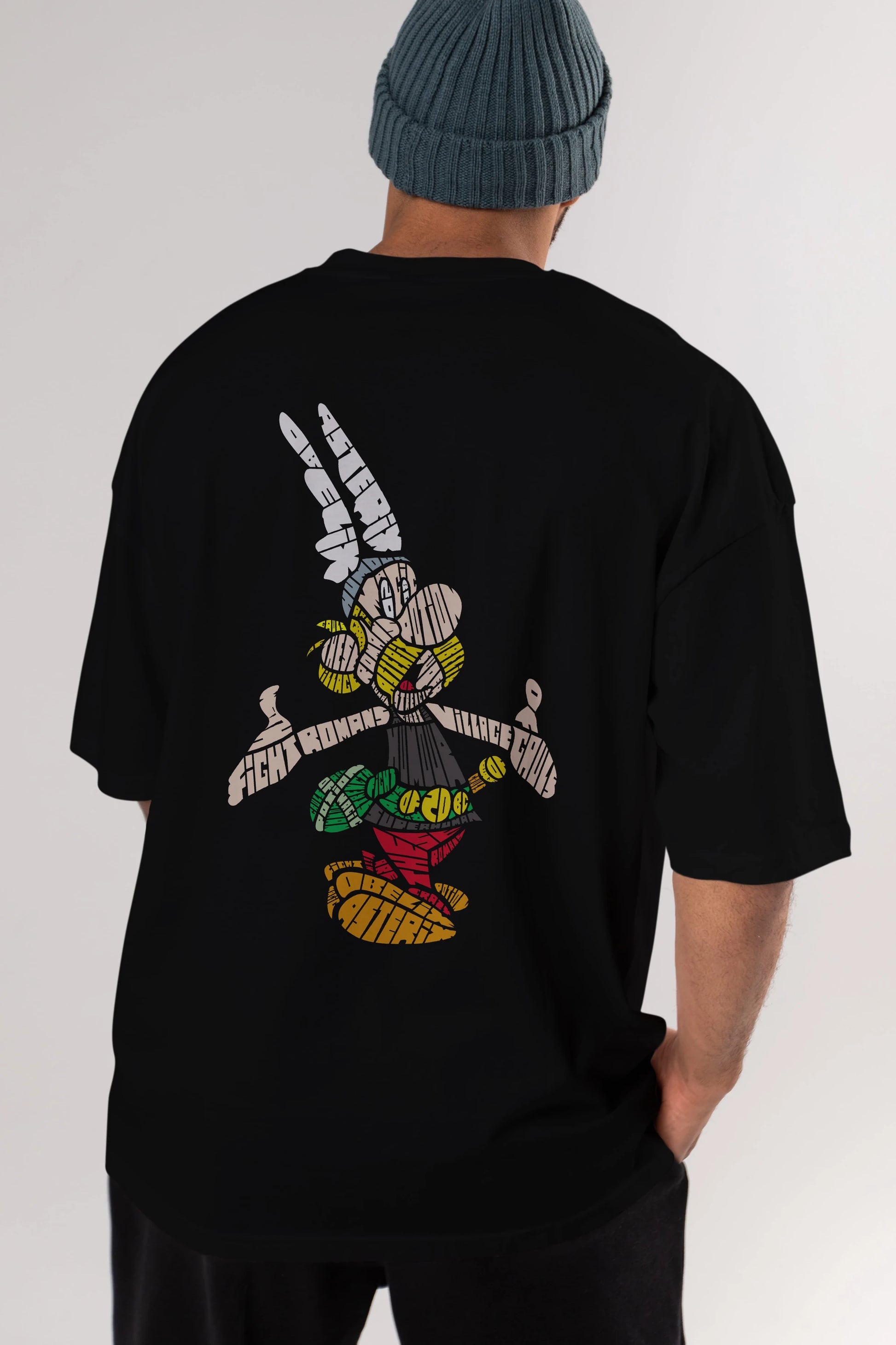 Asterix Arka Baskılı Oversize t-shirt %100 pamuk Erkek Kadın Unisex
