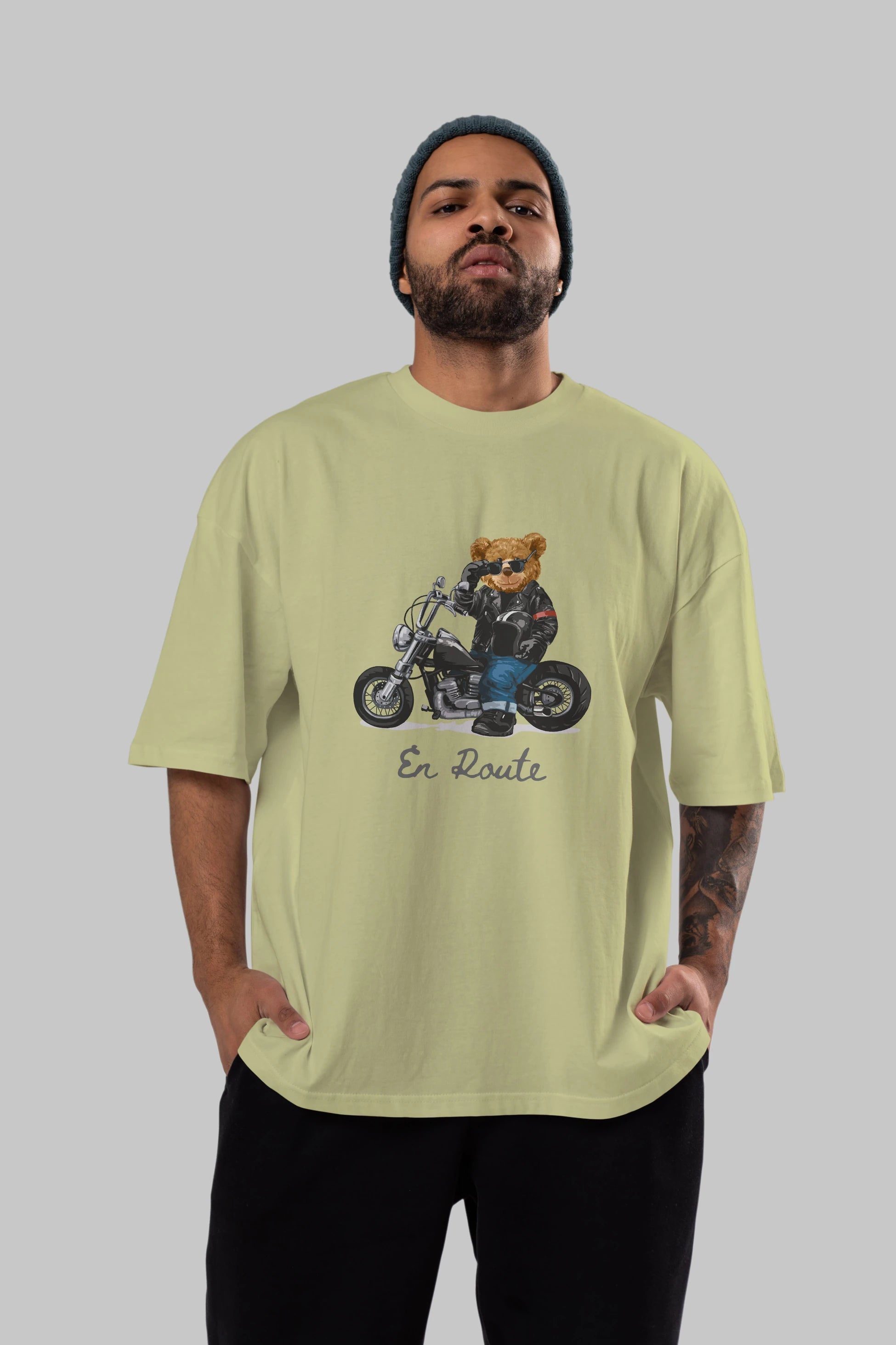 Teddy Bear En Route Ön Baskılı Oversize t-shirt Erkek Kadın Unisex %100 Pamuk