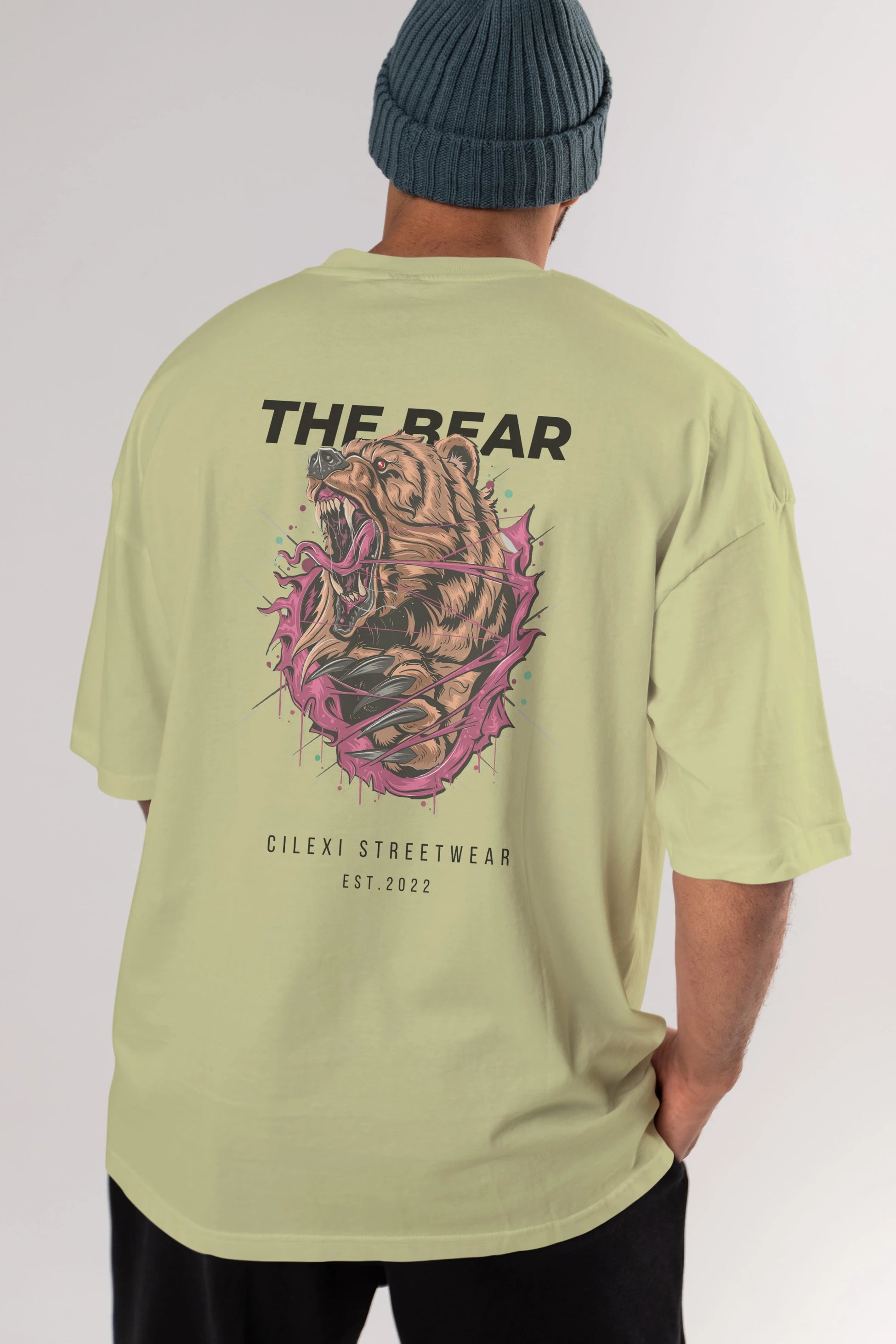 The Bear Arka Baskılı Oversize t-shirt Erkek Kadın Unisex %100 Pamuk