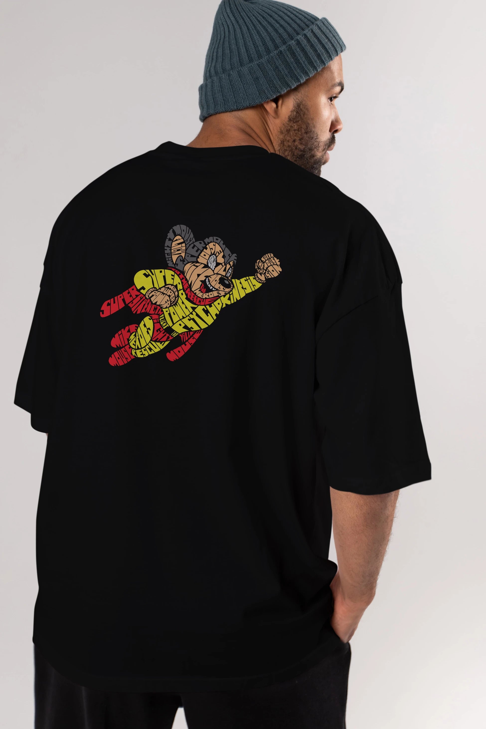 Mighty Mouse Arka Baskılı Oversize t-shirt %100 pamuk Erkek Kadın Unisex