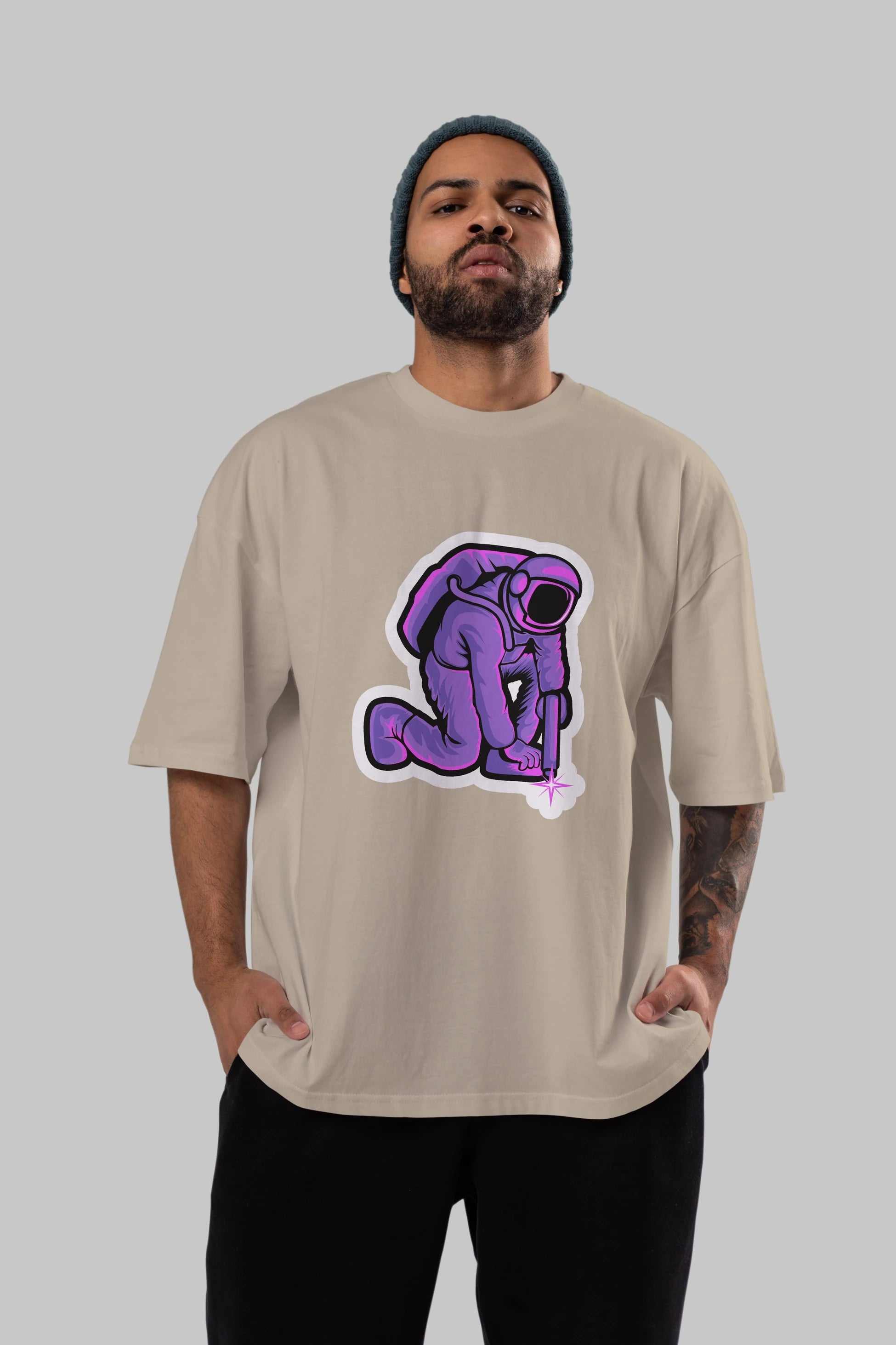 Welding in Space Sticker Ön Baskılı Oversize t-shirt Erkek Kadın Unisex