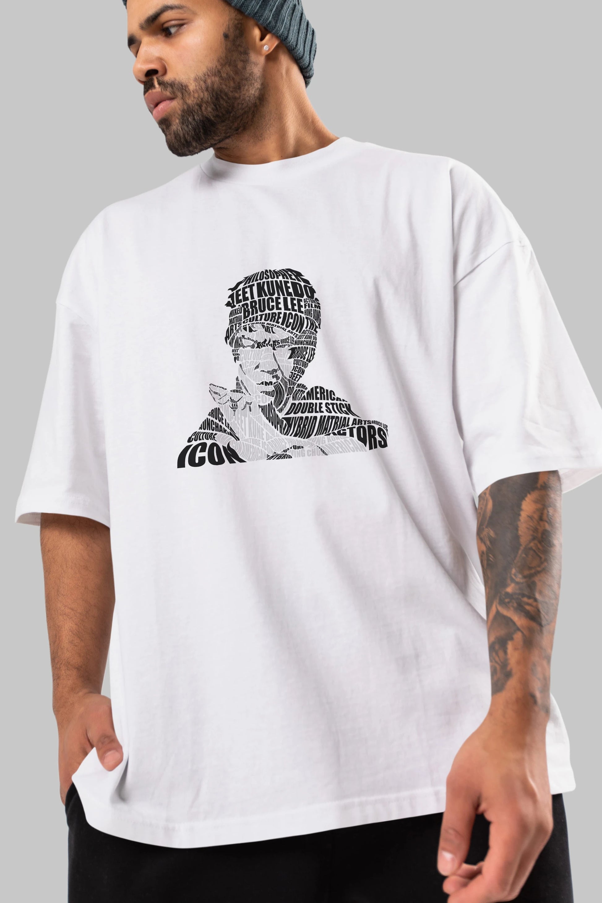 Bruce Lee Calligram Ön Baskılı Oversize t-shirt %100 pamuk Erkek Kadın Unisex