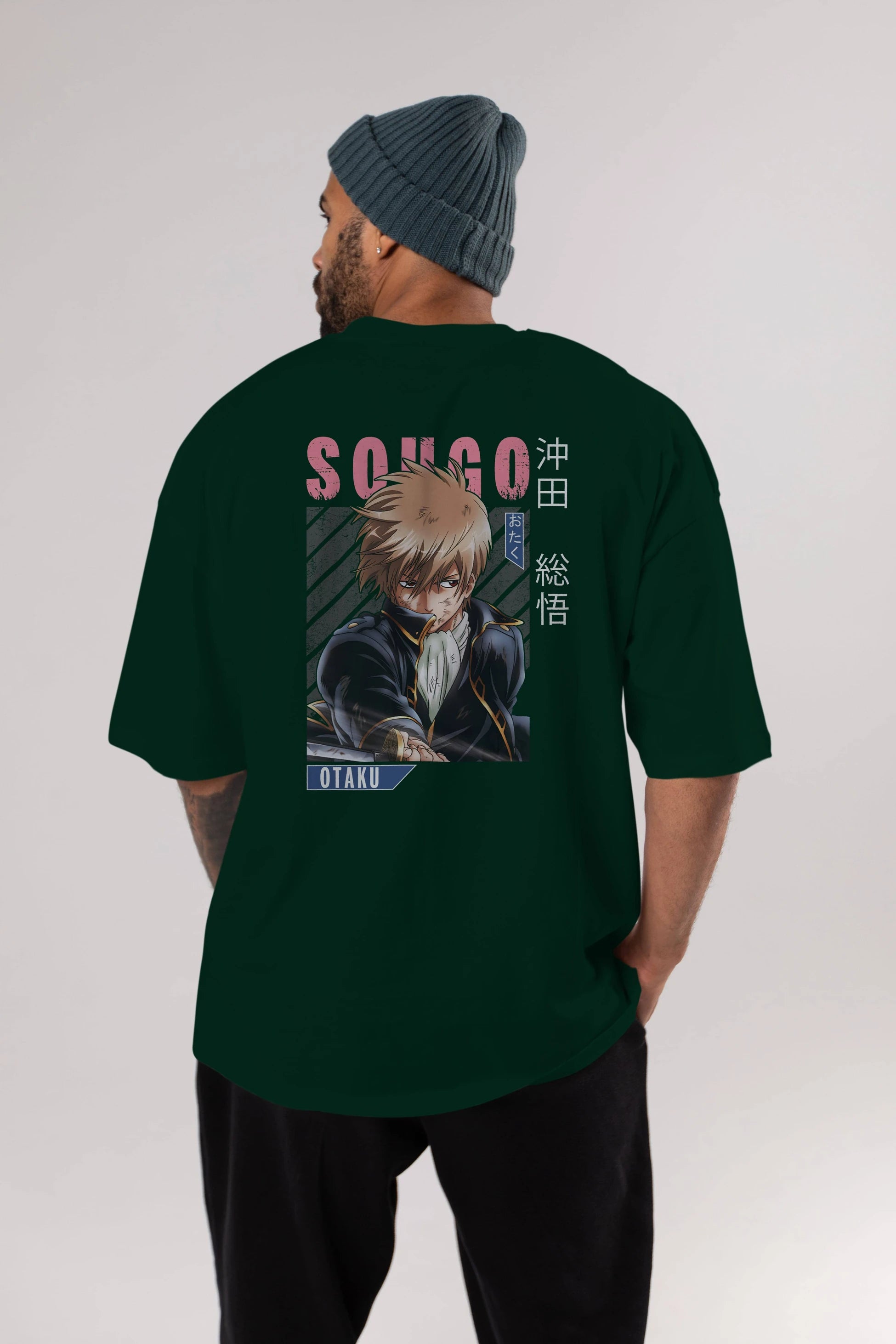 Sougo Okita GINTAMA Anime Arka Baskılı Oversize t-shirt Erkek Kadın Unisex
