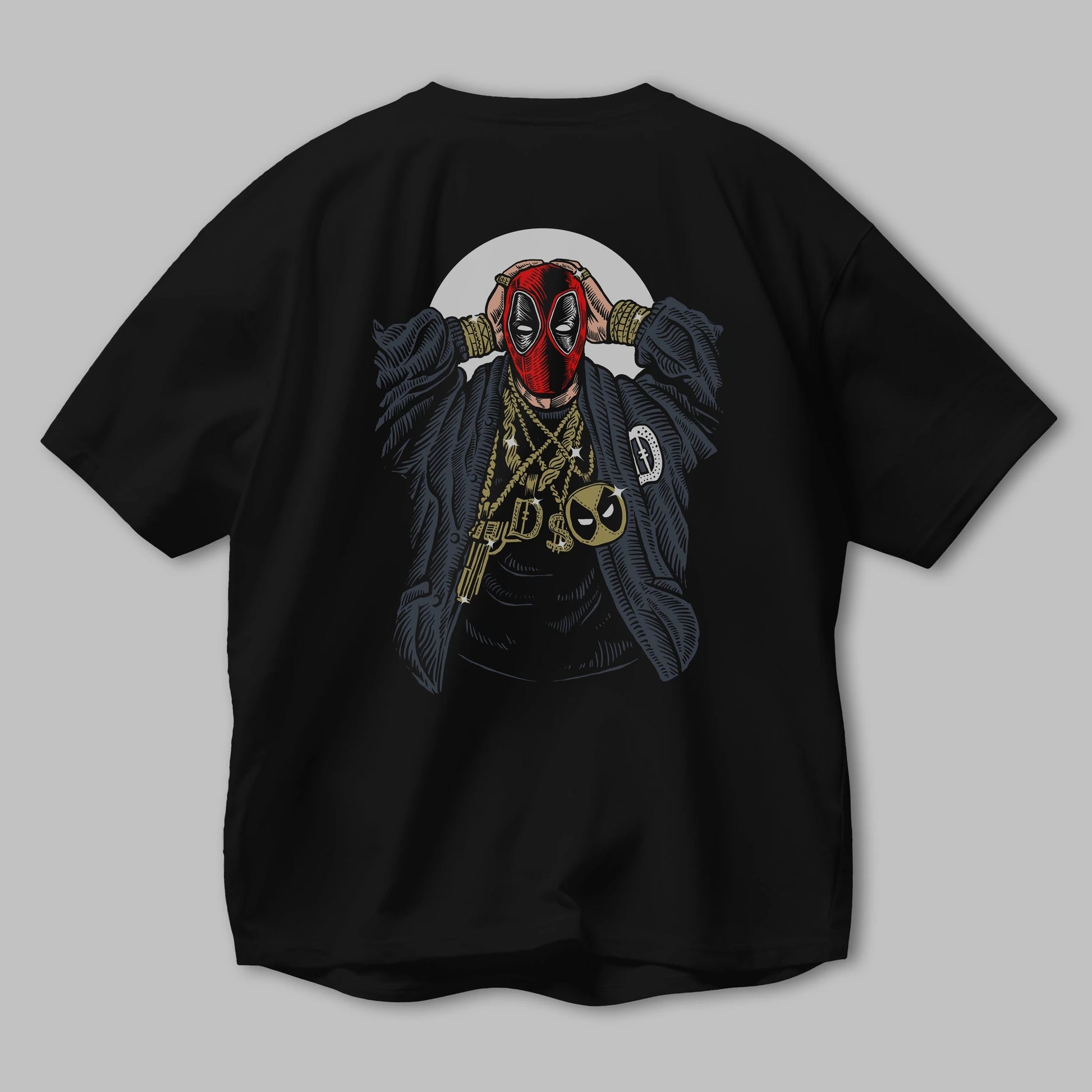 Deadpool Gangsta Arka Baskılı Oversize t-shirt Erkek Kadın Unisex %100 Pamuk