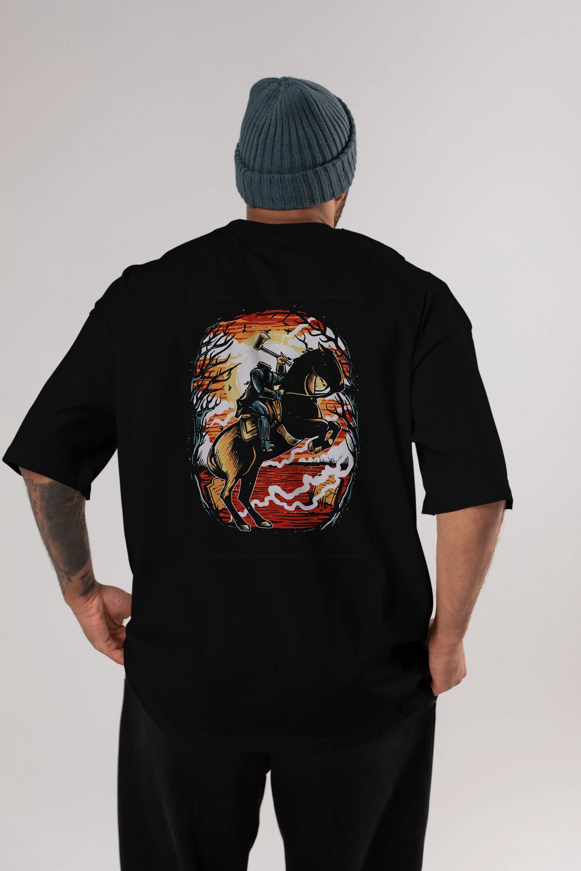 Headless Horseman Arka Baskılı Oversize t-shirt Erkek Kadın Unisex %100 Pamuk