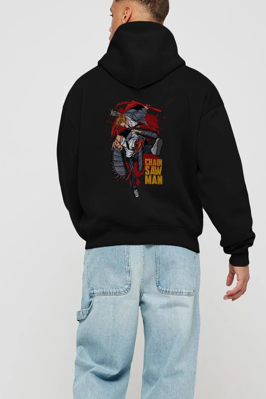 DENJI and POWER Anime Arka Baskılı Hoodie Oversize Kapüşonlu Sweatshirt Erkek Kadın Unisex