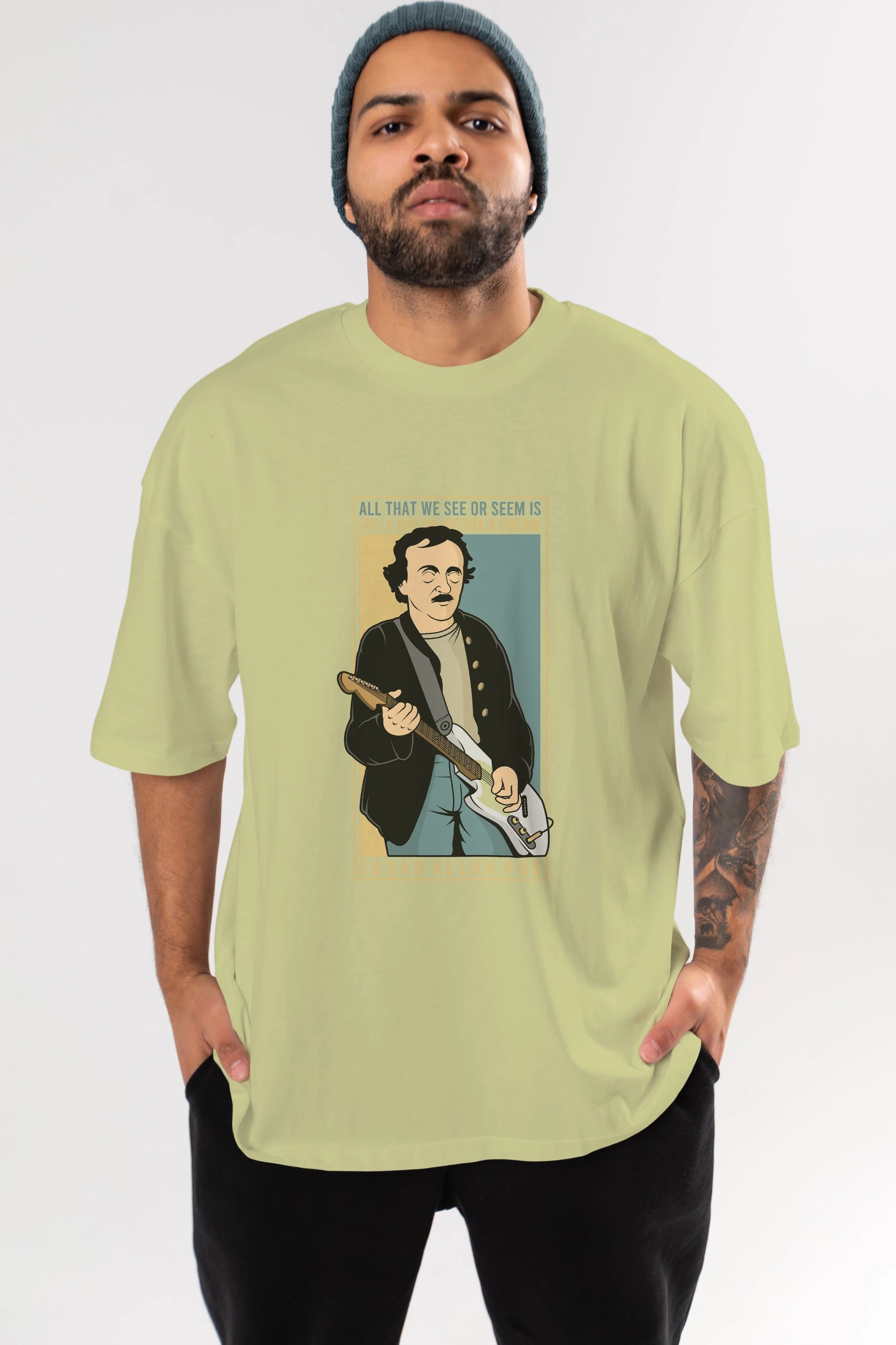 Edgar Alan Cobain Ön Baskılı Oversize t-shirt Erkek Kadın Unisex %100 Pamuk tişort
