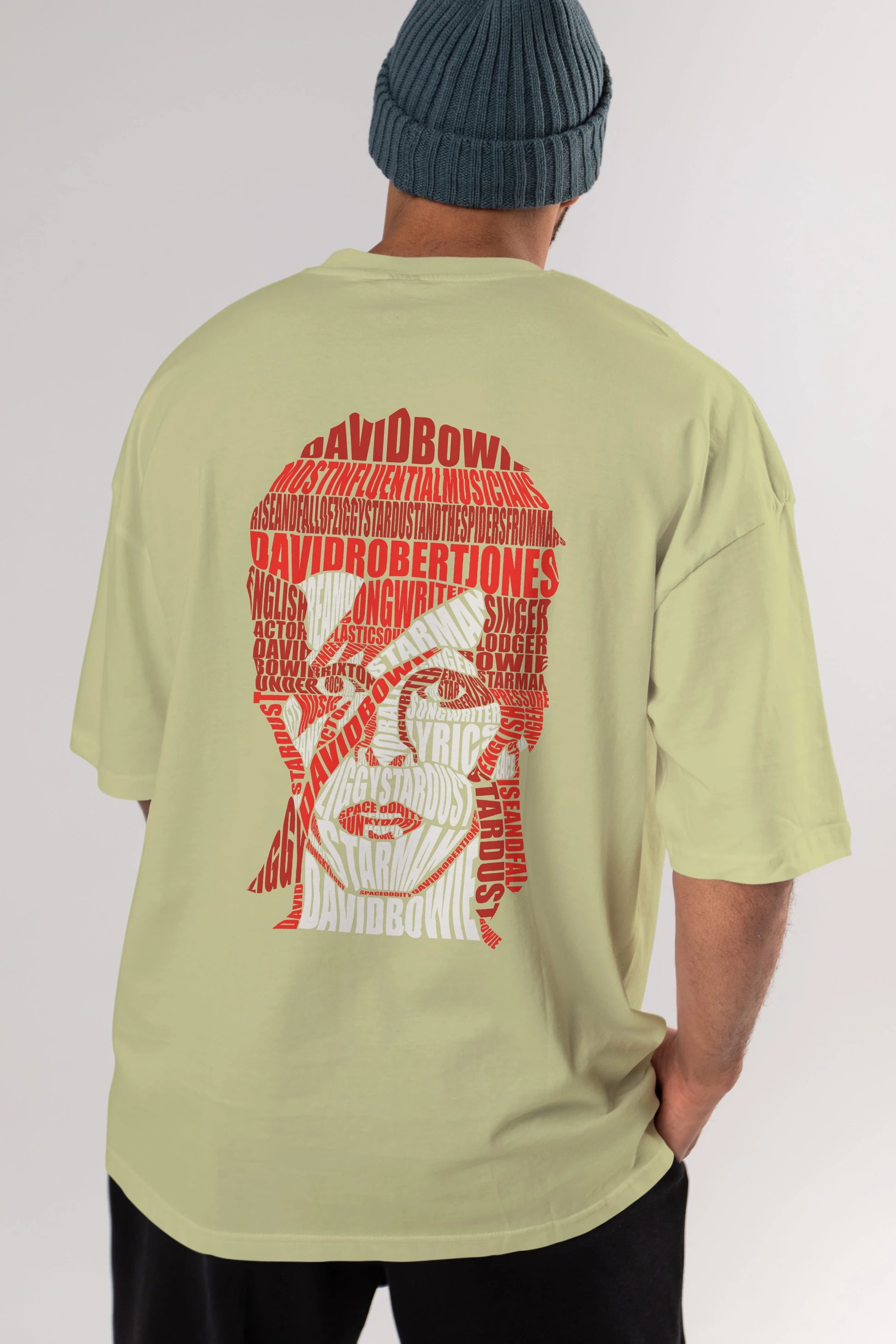 David Bowie Calligram Arka Baskılı Oversize t-shirt %100 pamuk Erkek Kadın Unisex