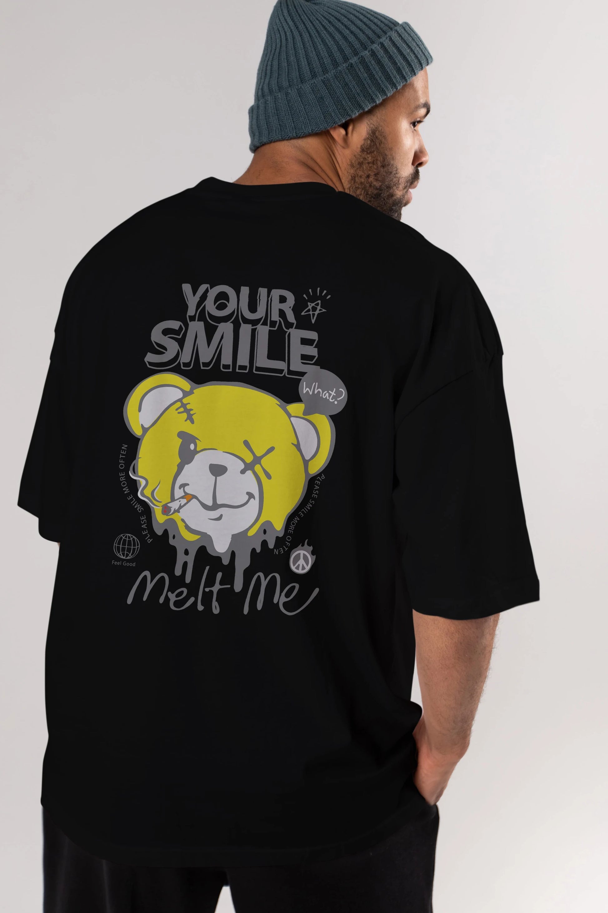 Your Smile Bear Arka Baskılı Oversize t-shirt Erkek Kadın Unisex
