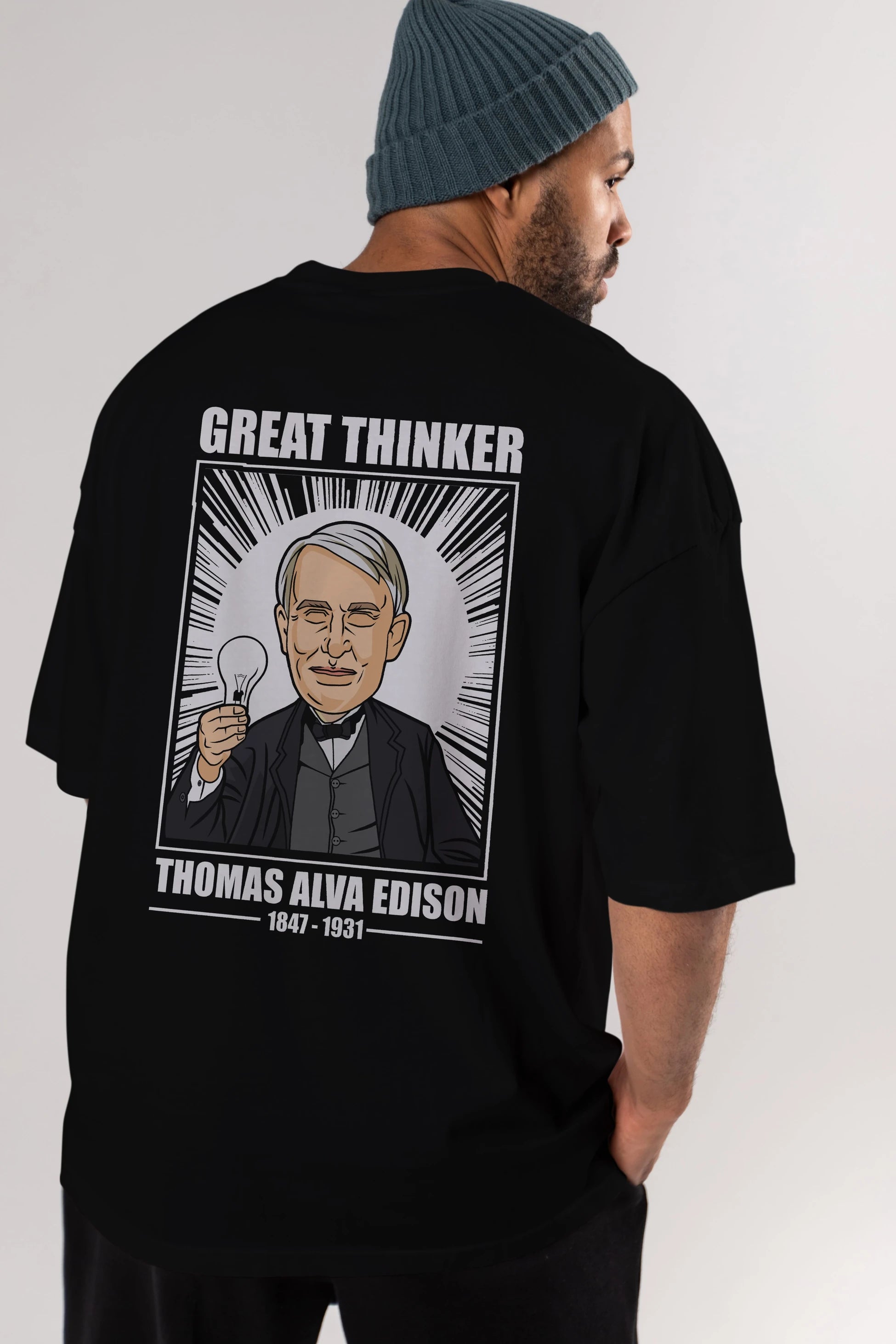 Thomas Alfa Edison Arka Baskılı Oversize t-shirt Erkek Kadın Unisex %100 Pamuk tişort