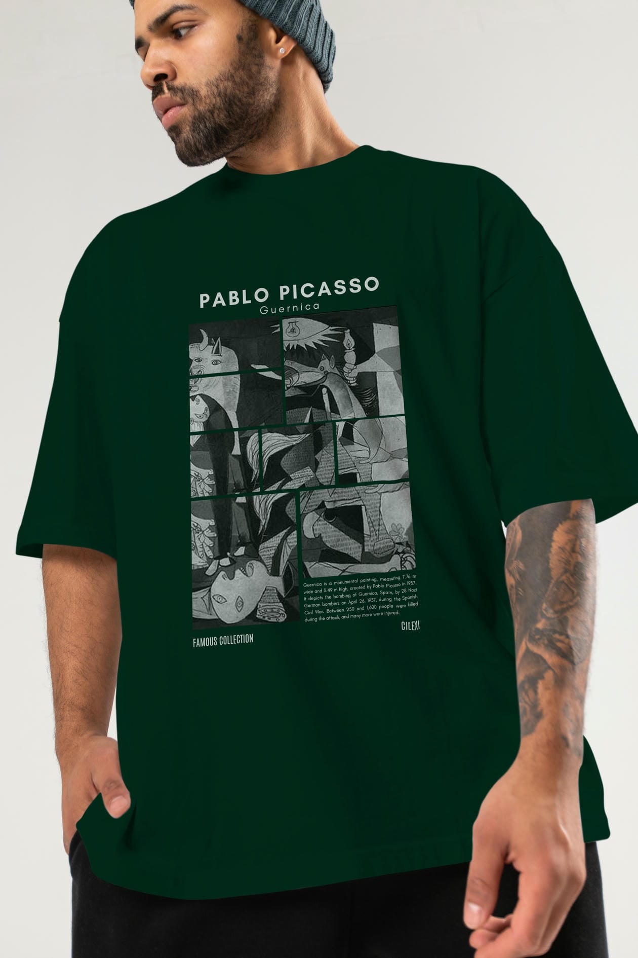Pablo Picasso Guernica ön Baskılı Oversize t-shirt Erkek Kadın Bisiklet Yaka Pamuk tişort