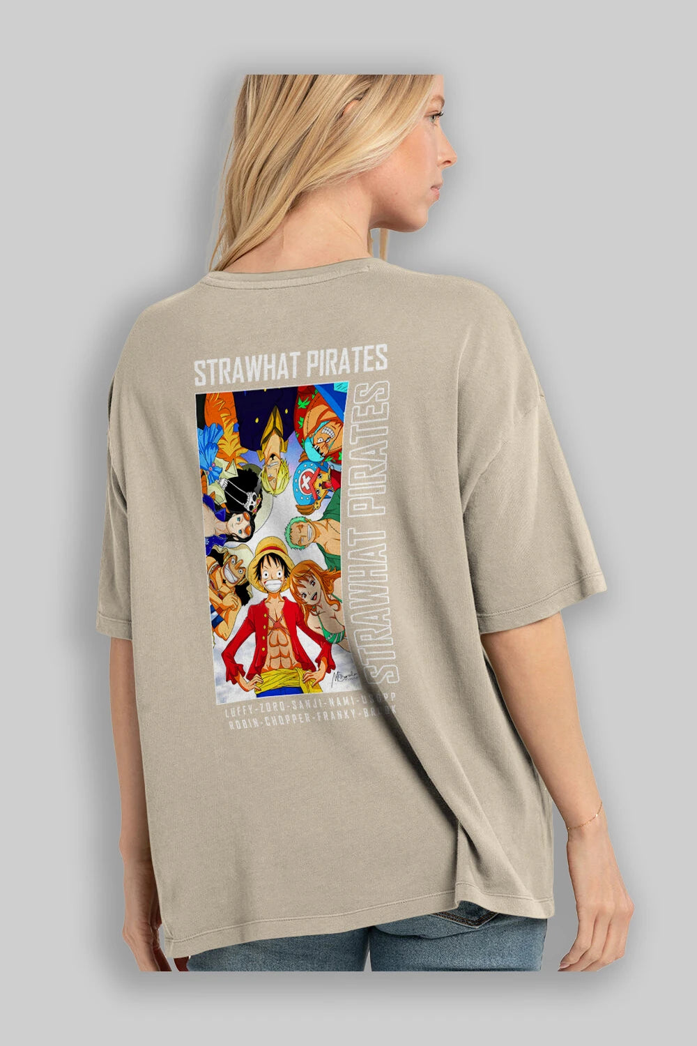 Luffy Strahwat Anime Arka Baskılı Oversize t-shirt Erkek Kadın Unisex %100 pamuk tişort