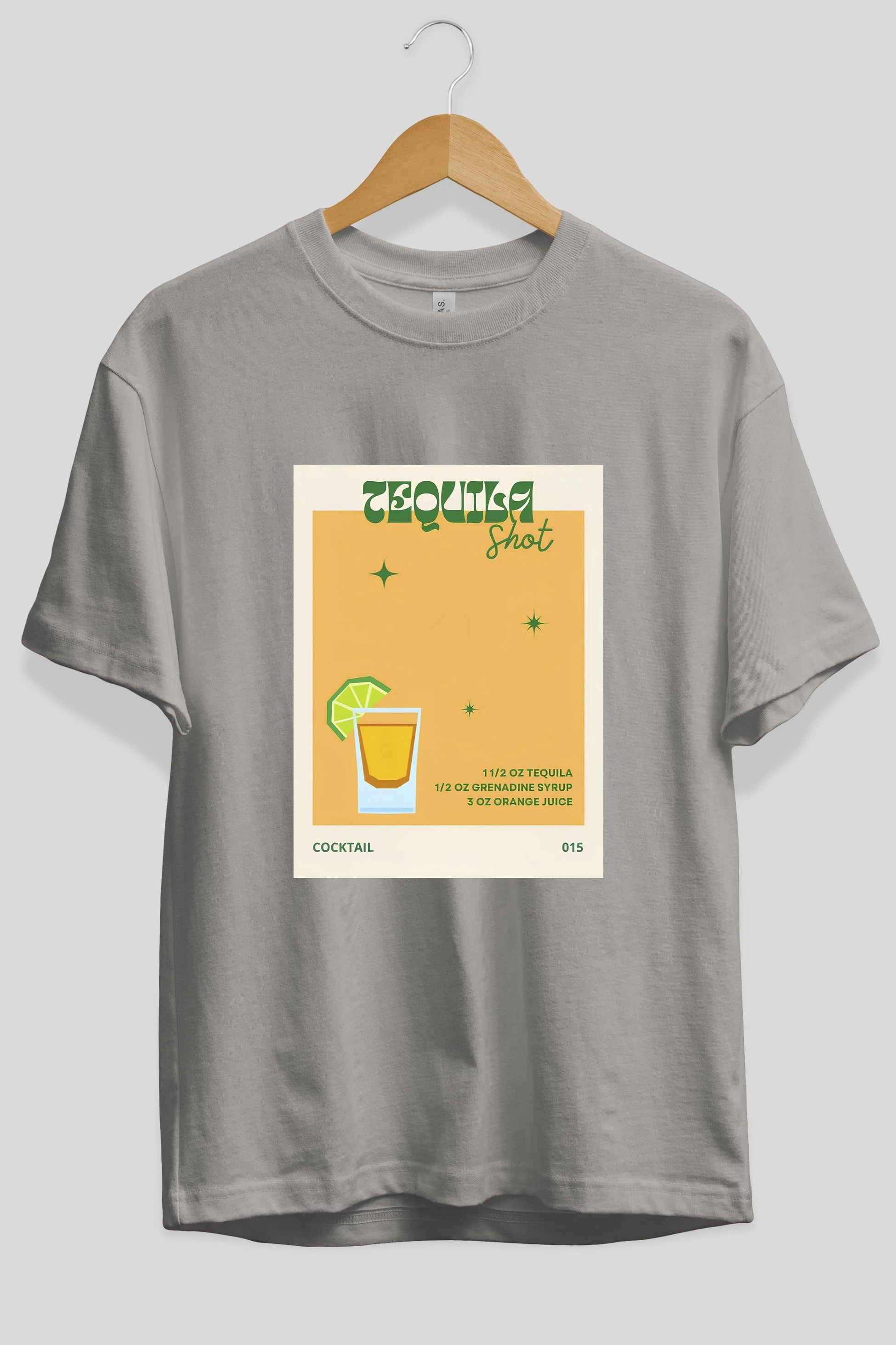 Tequila Shot 2 Ön Baskılı Oversize t-shirt Erkek Kadın Unisex %100 Pamuk Bisiklet Yaka tişort