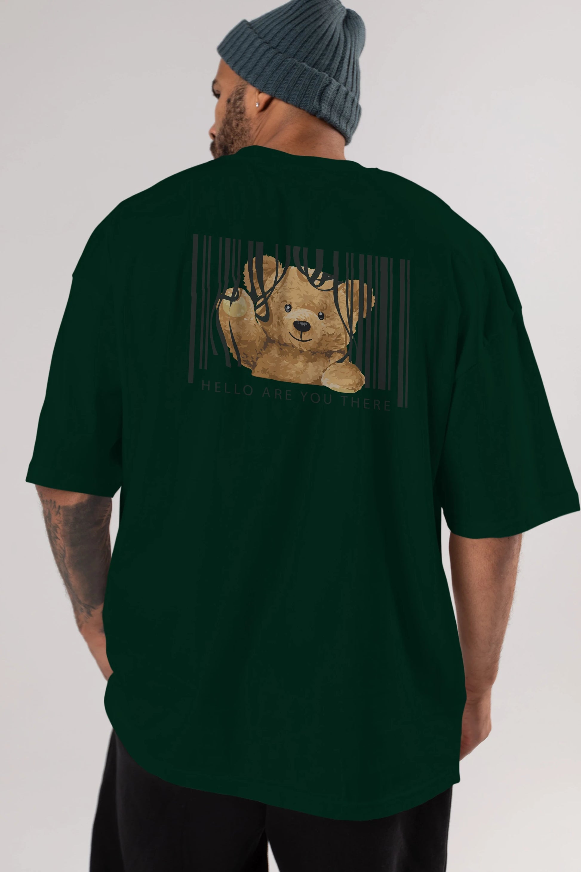 Teddy Bear Hello Arka Baskılı Oversize t-shirt Erkek Kadın Unisex %100 Pamuk