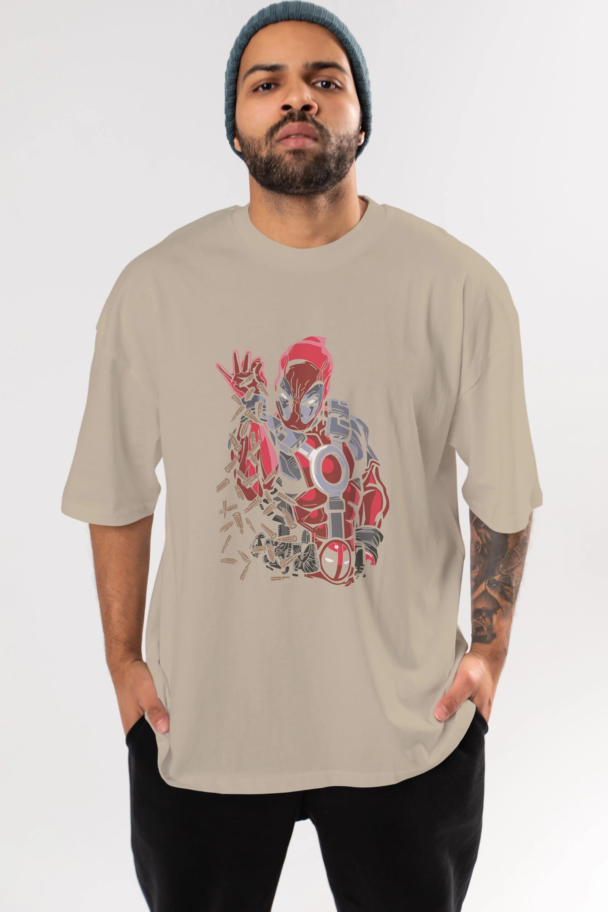 Deadpool (2) Ön Baskılı Oversize t-shirt Erkek Kadın Unisex %100 Pamuk Bisiklet Yaka tişort
