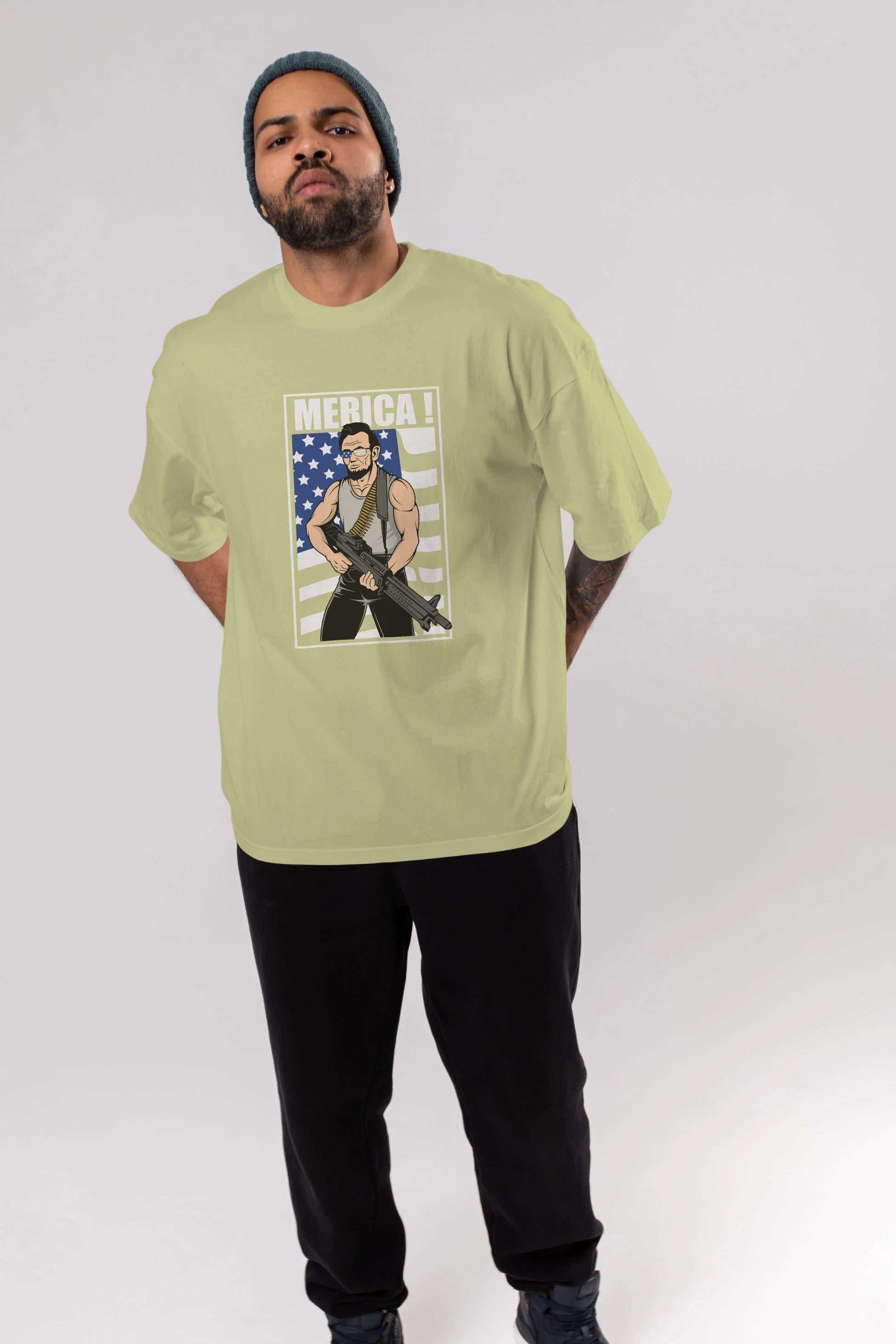 Lincoln Rambo Ön Baskılı Oversize t-shirt Erkek Kadın Unisex %100 Pamuk tişort