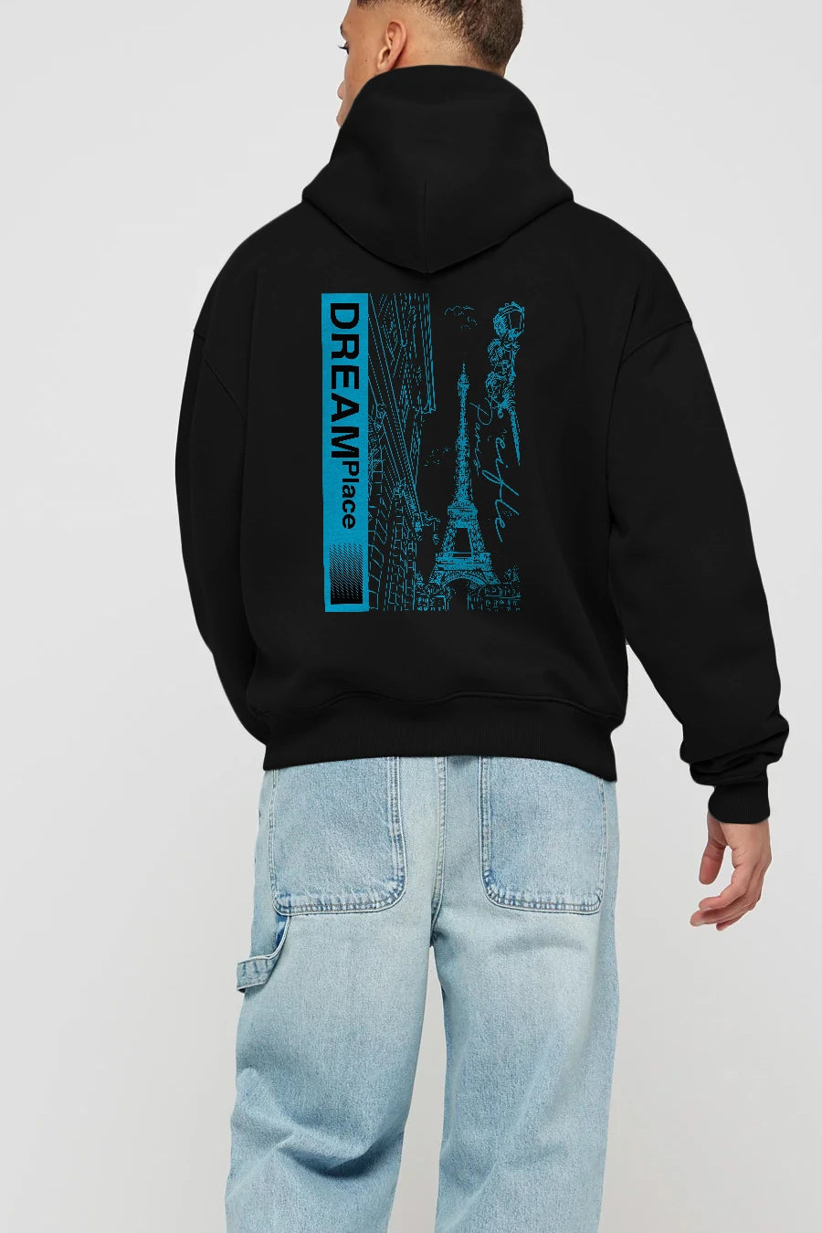 Dream Place Arka Baskılı Hoodie Oversize Kapüşonlu Sweatshirt Erkek Kadın Unisex