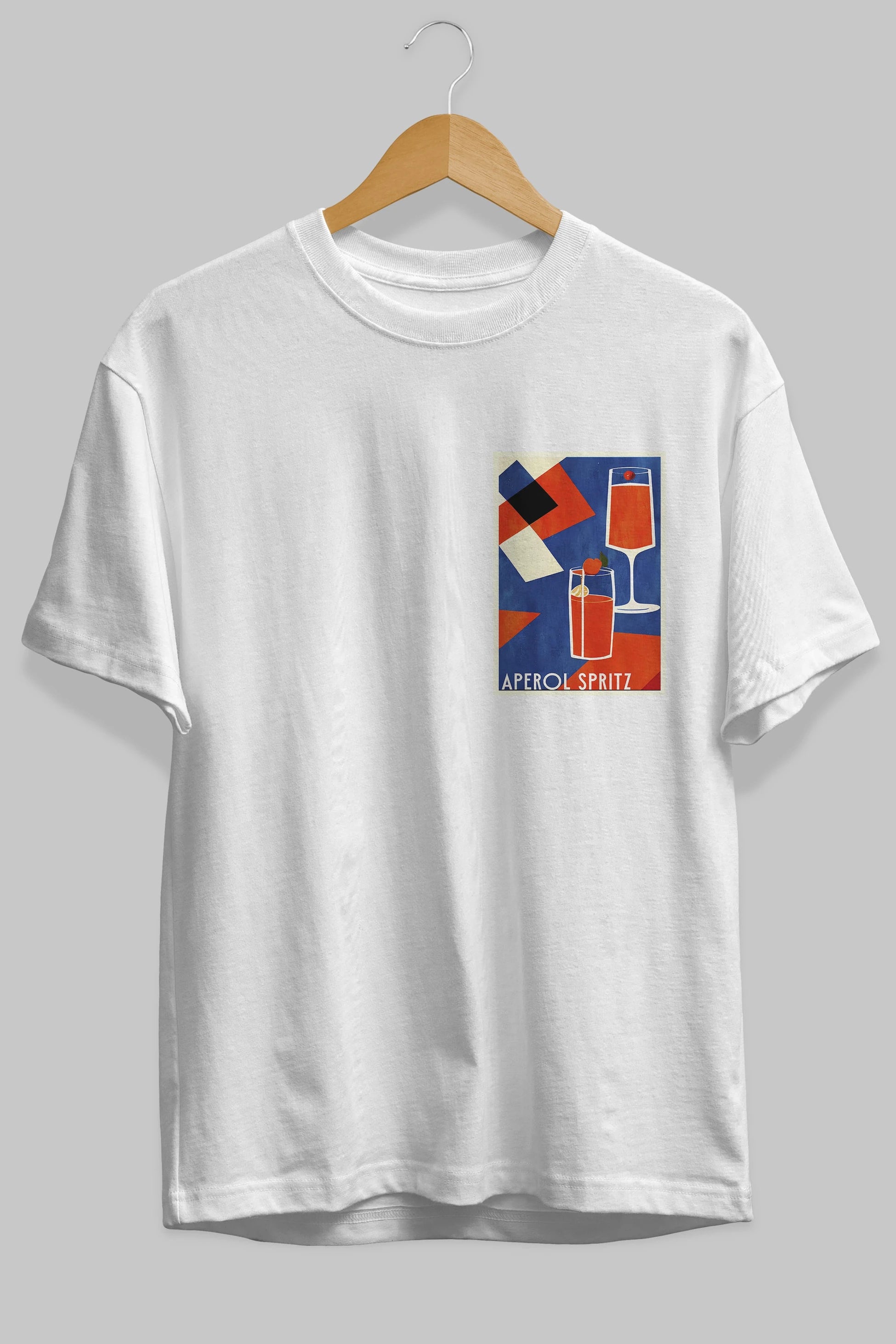 Aperol Spritz 4 Ön Sol Baskılı Oversize t-shirt Erkek Kadın Unisex %100 Pamuk Bisiklet Yaka tişort