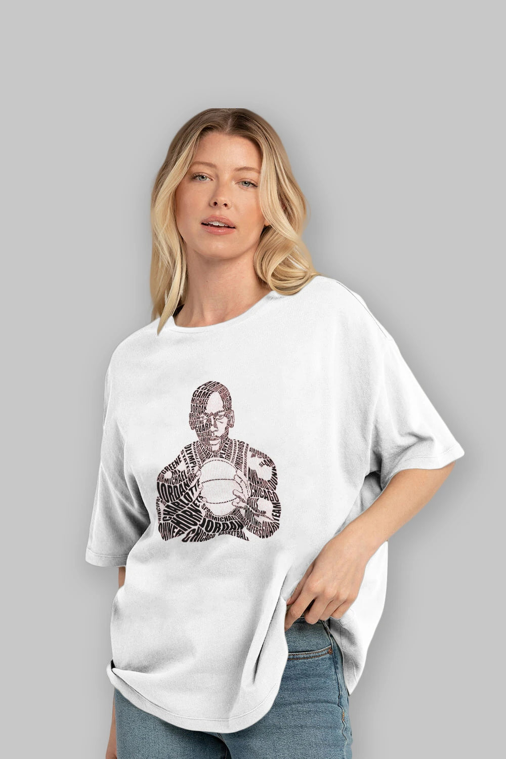 Michael Jordan Calligram Ön Baskılı Oversize t-shirt %100 pamuk Erkek Kadın Unisex