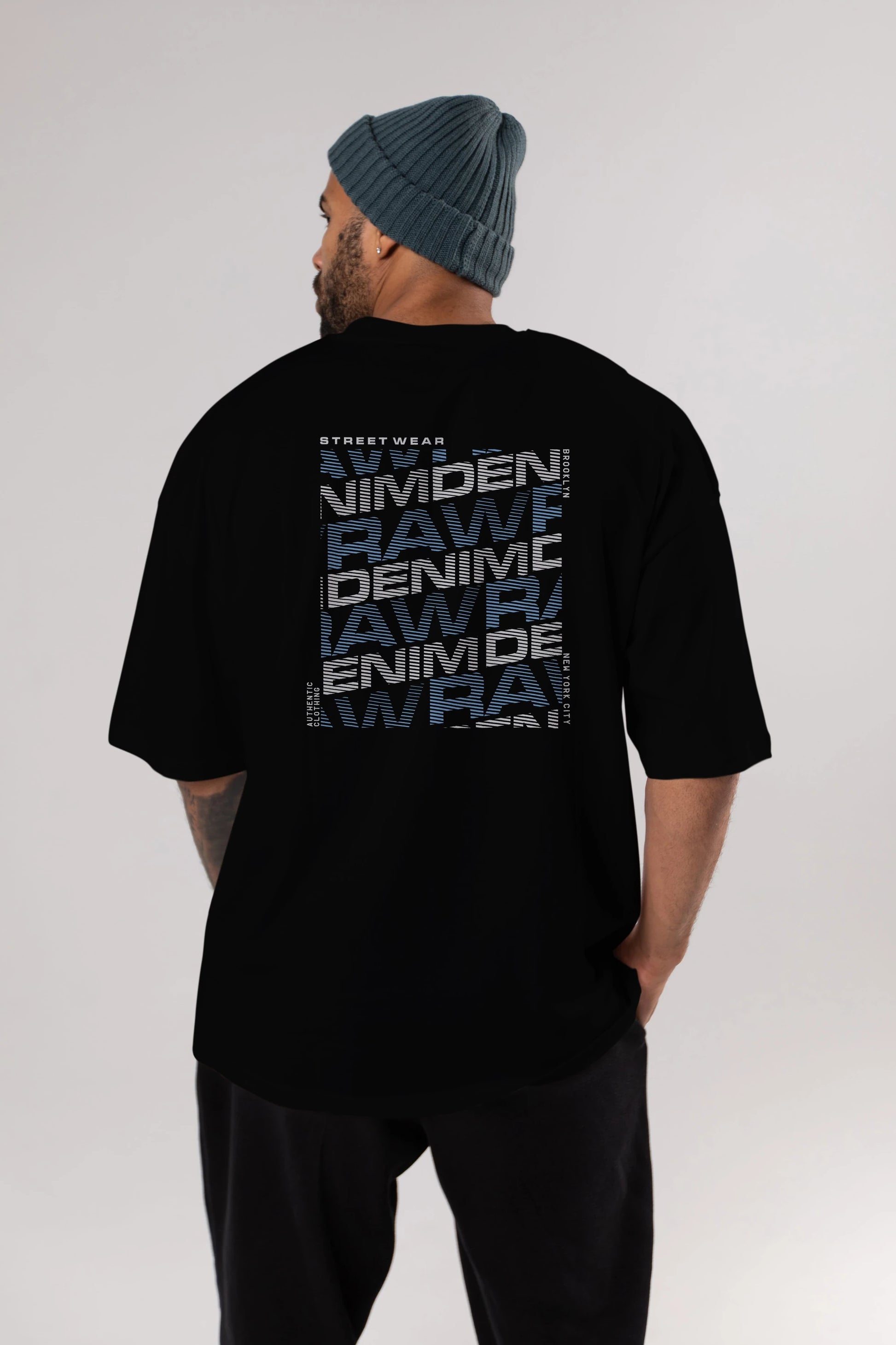 Raw Denim Arka Baskılı Oversize t-shirt Erkek Kadın Unisex