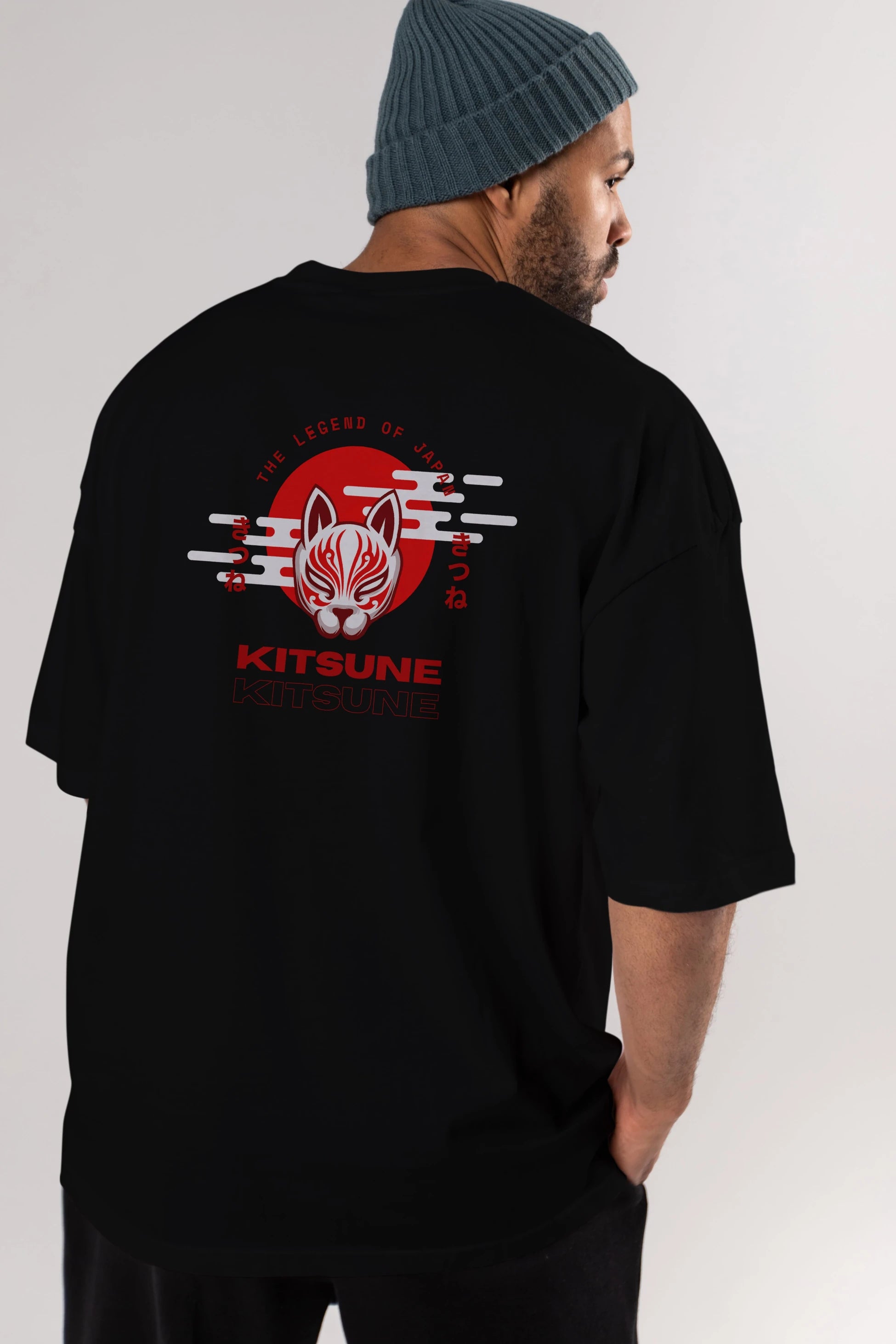 Kitsune Mask Arka Baskılı Oversize t-shirt Erkek Kadın Unisex