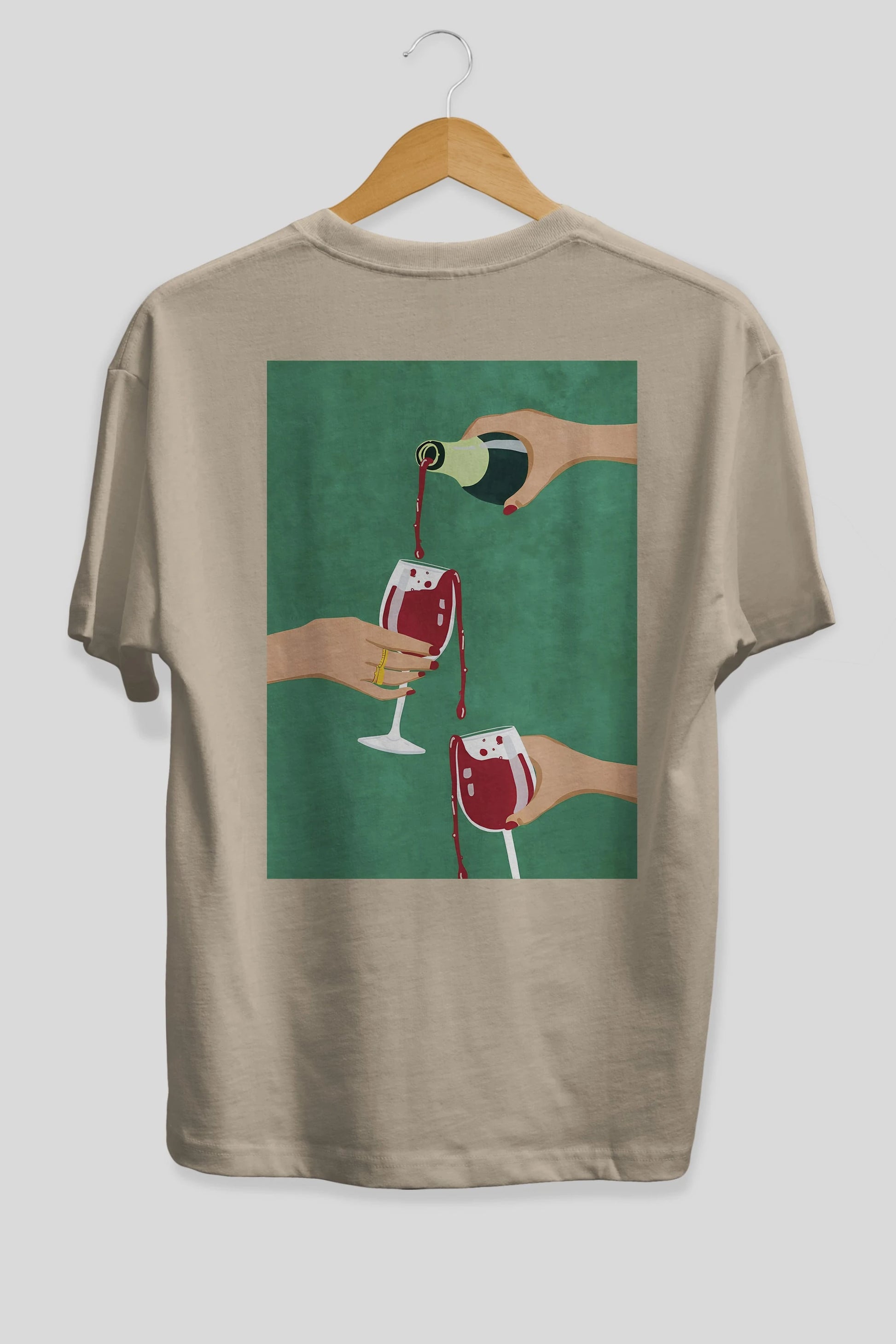 Wine 2 Arka Baskılı Oversize t-shirt Erkek Kadın Unisex %100 Pamuk Bisiklet Yaka tişort