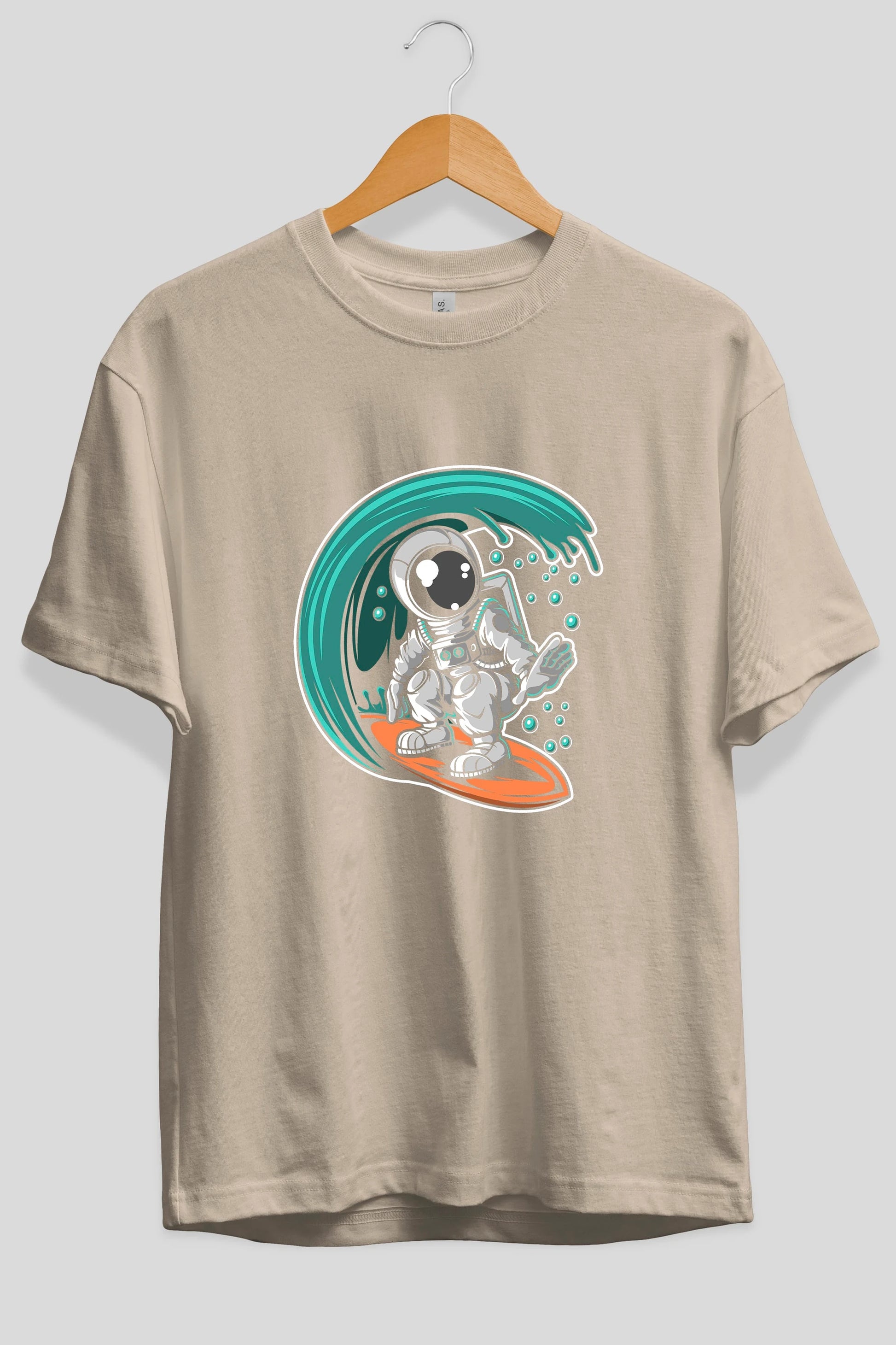 Astronaut Surfing Ön Baskılı Oversize t-shirt Erkek Kadın Unisex
