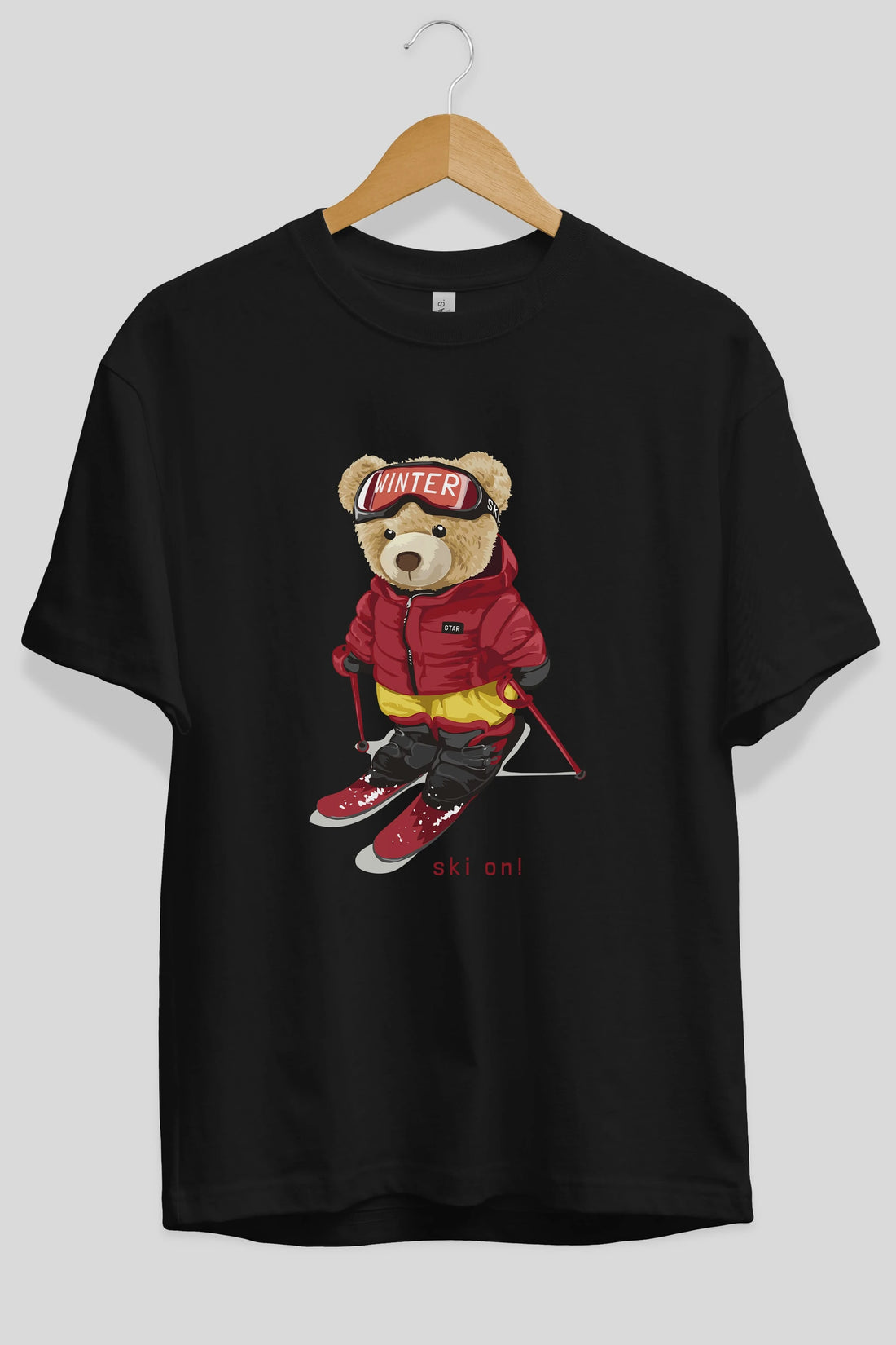 Teddy Bear Ski On Ön Baskılı Oversize t-shirt Erkek Kadın Unisex %100 Pamuk