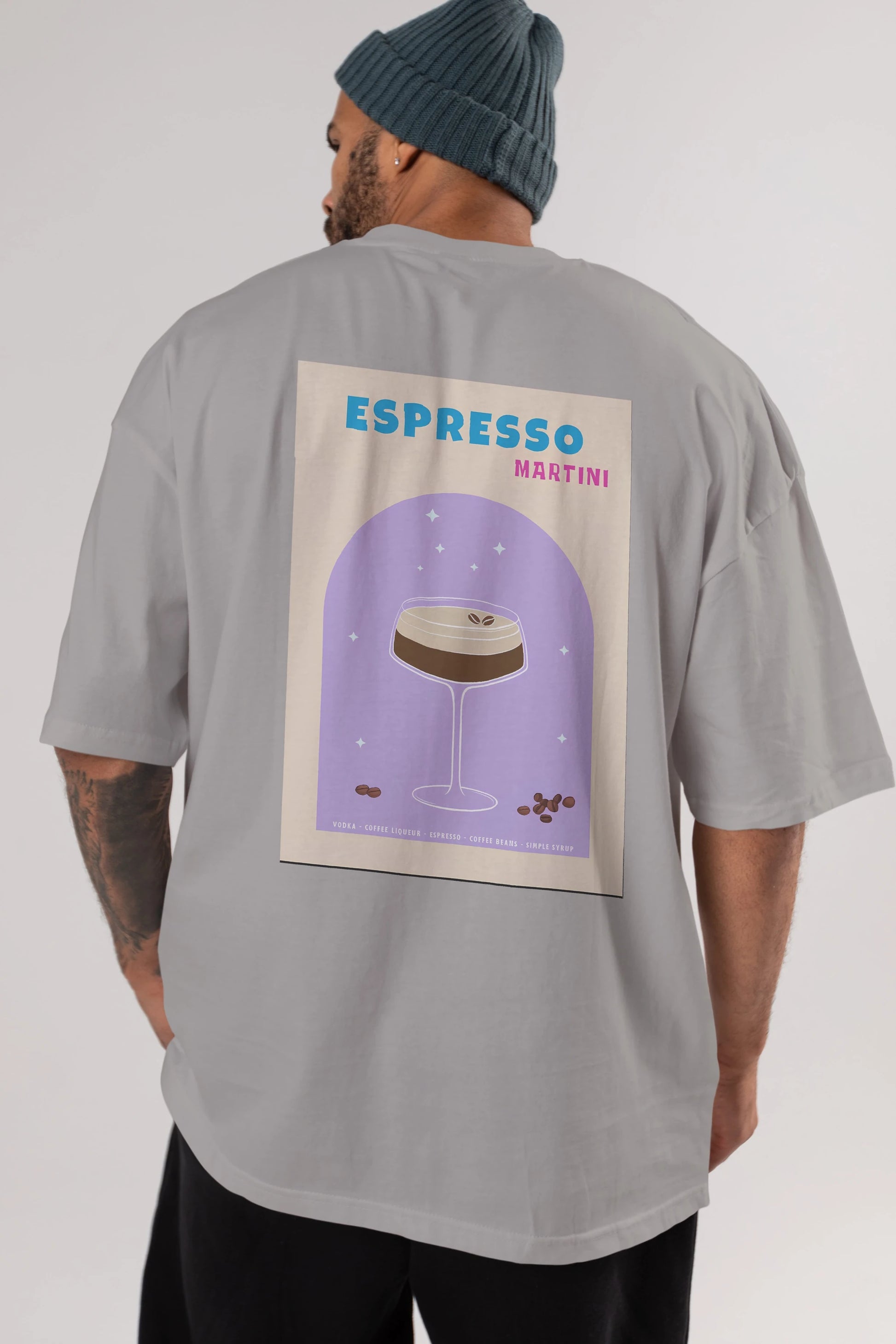 Espresso Martini 5 Arka Baskılı Oversize t-shirt Erkek Kadın Unisex %100 Pamuk Bisiklet Yaka tişort
