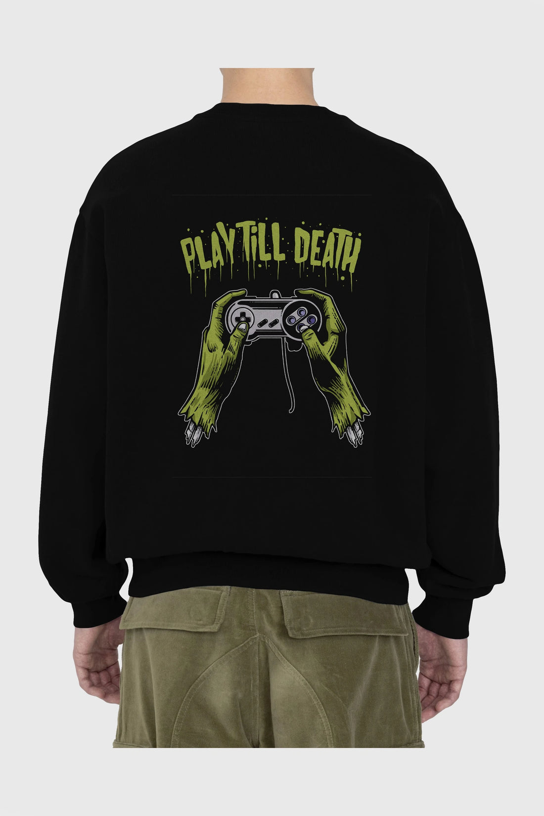 Play Till Death Arka Baskılı Oversize Sweatshirt Erkek Kadın Unisex