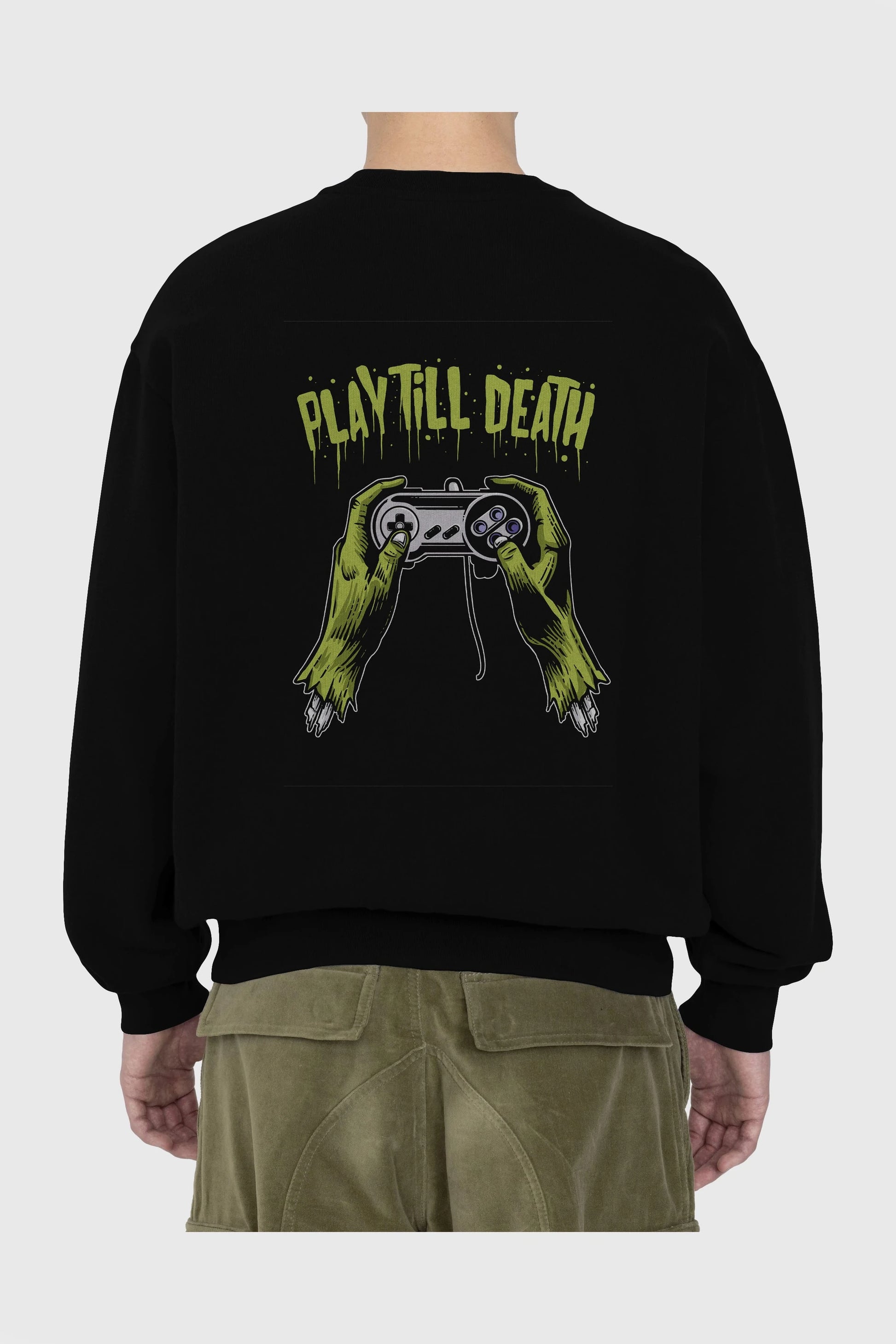 Play Till Death Arka Baskılı Oversize Sweatshirt Erkek Kadın Unisex