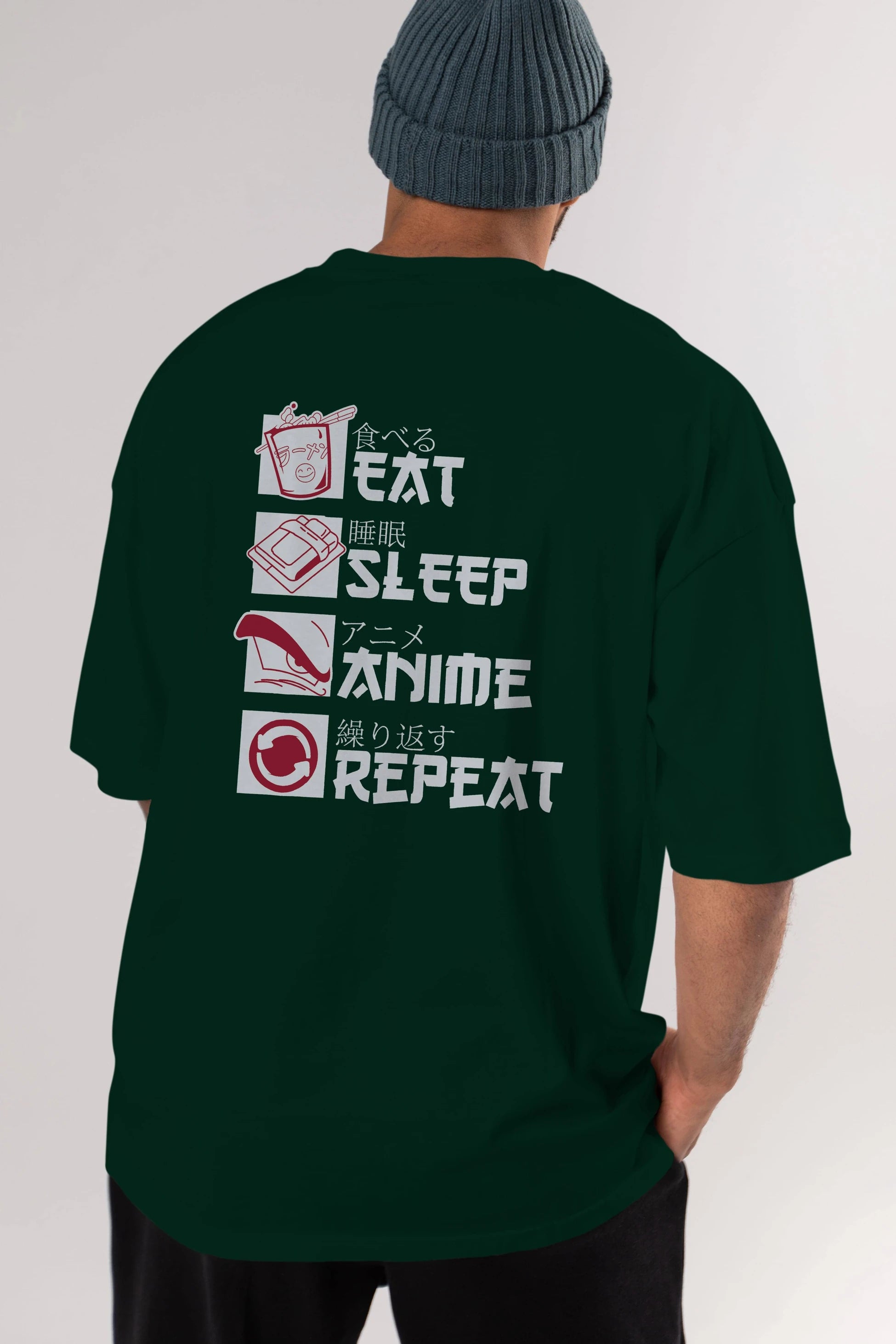 Eat, Sleep, Anime, Repeat Anime Arka Baskılı Oversize t-shirt Erkek Kadın Unisex