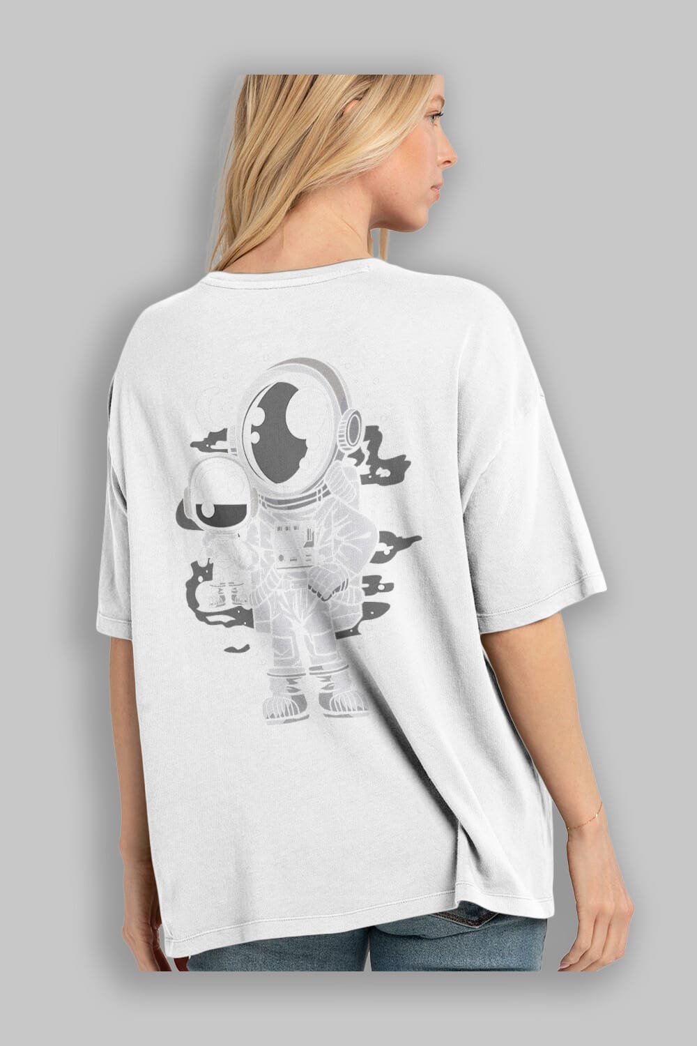 Astronaut And His Doll Arka Baskılı Oversize t-shirt Erkek Kadın Unisex