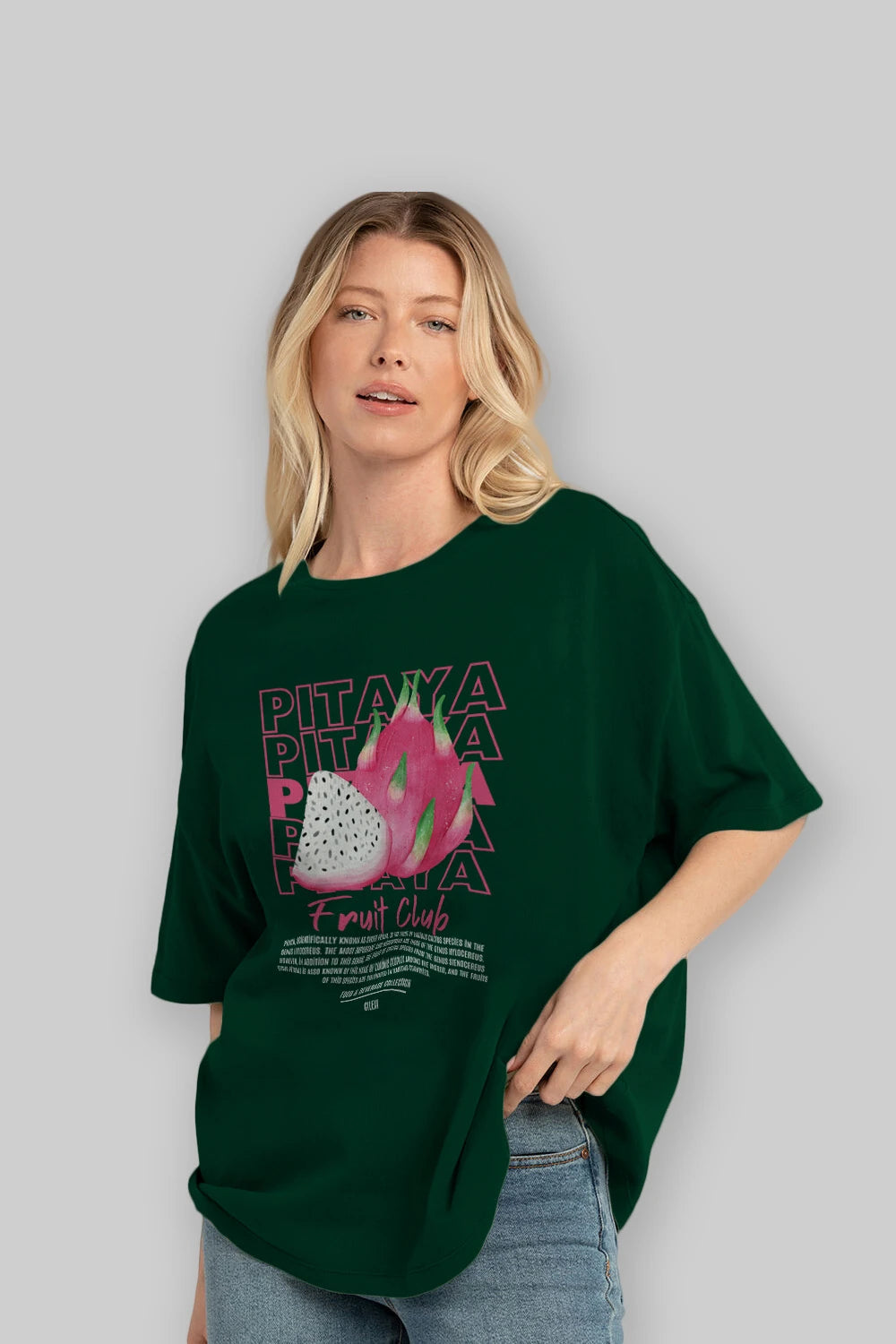 Pitaya Ön Baskılı Oversize t-shirt Erkek Kadın Pamuk Bisiklet Yaka tişort